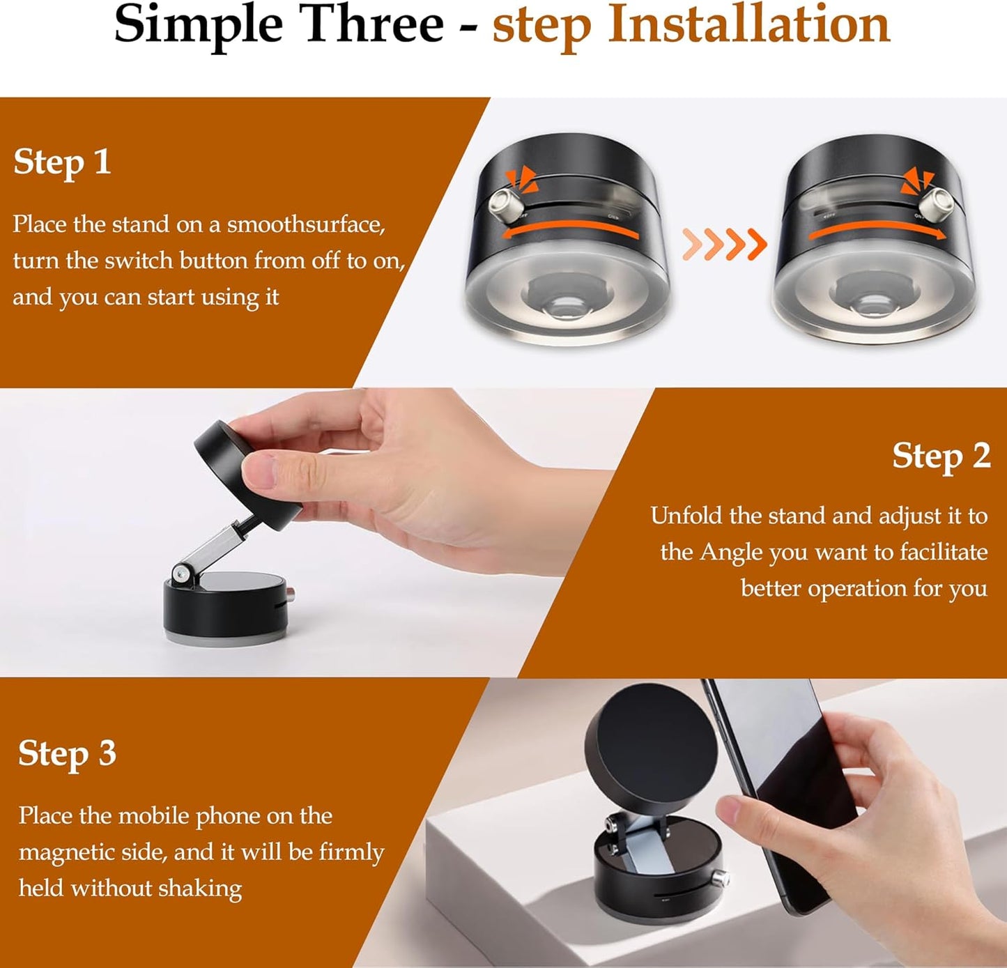 Foldable Vacuum Magnetic Suction Phone Holder,Retractable Magnetic Car Cellphone Holder,Hands-Free Portable Multifunctional Vacuum Suction Phone Mount for Car, Mirror, Gym, Kitchen (Black)