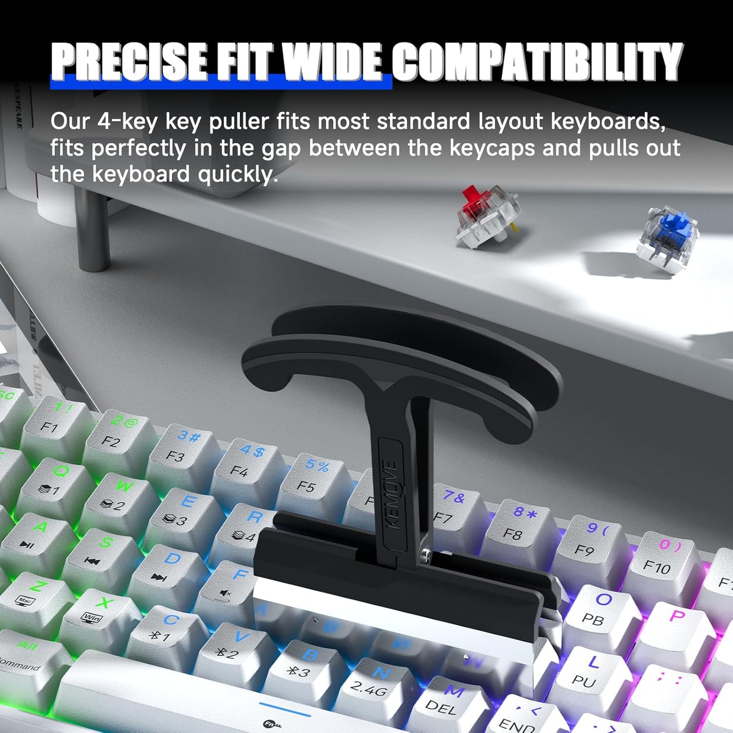 KEMOVE P11 4-Key Keycap Puller - Custom Gaming Mechanical Keyboard Cleaning and Removal Tool, Made with PC and 420 High-Carbon Stainless Steel, Suitable for Standard Layout Keyboards(Black)