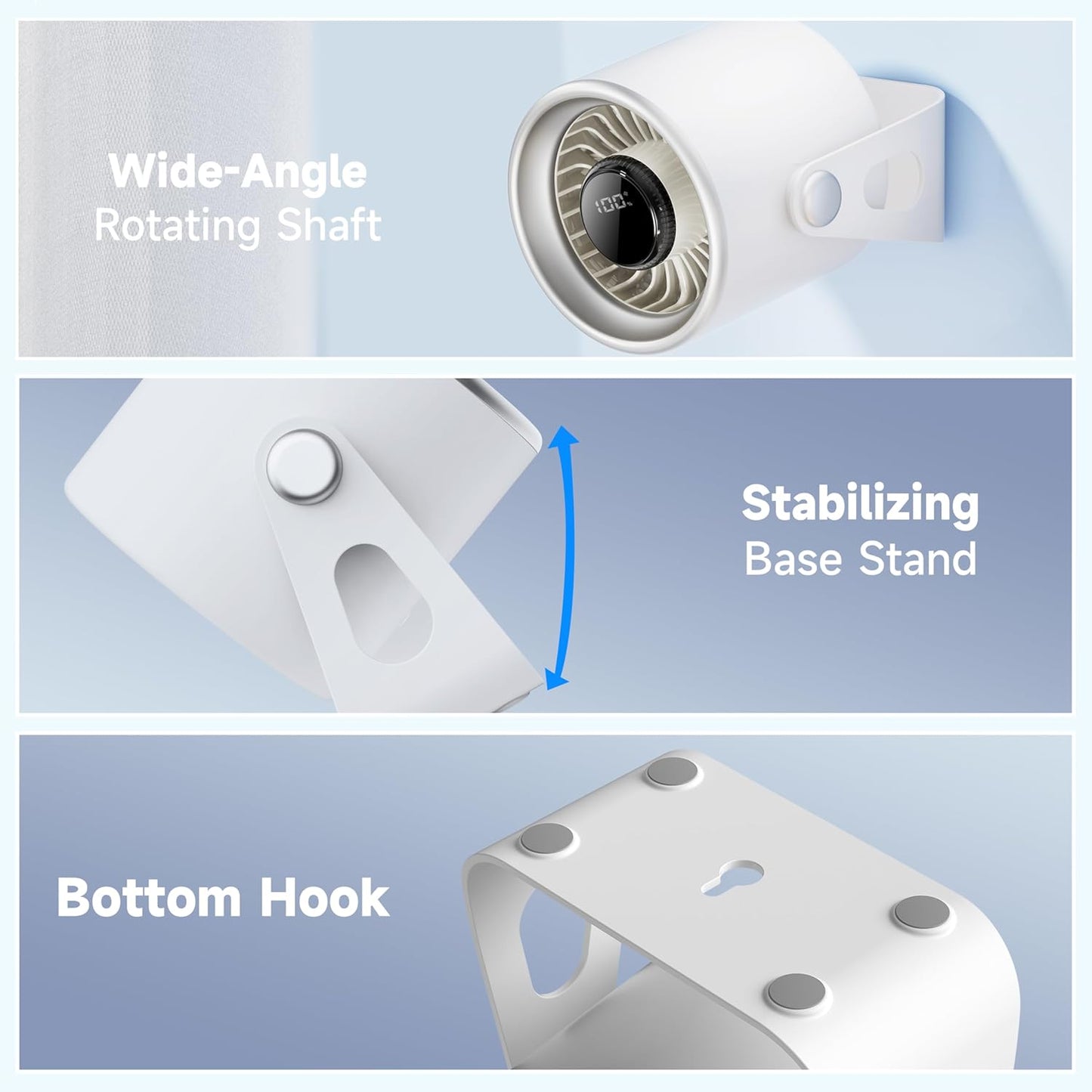 Quiet Small Desk Fan with 100 Speeds Knob switch, Digital Display Portable Rechargeable Fan for Office, Bedroom, Kitchen, Home, Outdoor, 135° Tilt Small Travel Camping Table Fan, White