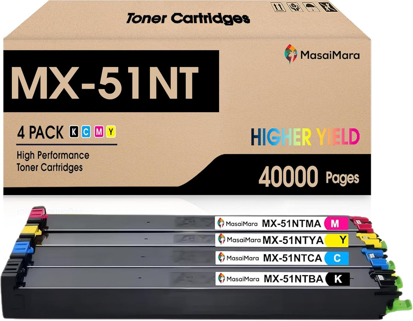 MasaiMara MX51NT MX-51NT Compatible High Yeild Toner Cartridge for Shap MX-51NTBA MX-51NTCA MX-51NTMA MX-51NTYA MX-4110N MX-4111N MX-4140N MX-4141N MX-5110N MX-5111N MX-5140N MX-5141N Printer