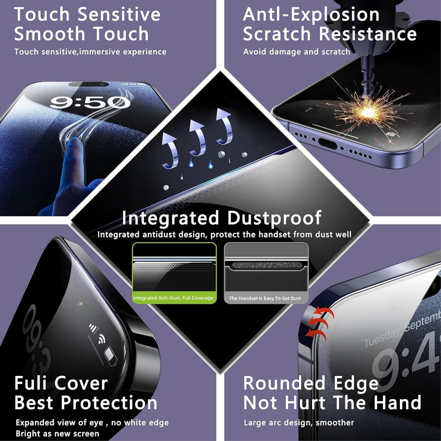 Anti Blue Light Matte Screen Protector for iPhone Air 6.5-Inch, Auto Dust Removal, 9H Tempered Glass, Full Cover, Anti-Fingerprint, Easy Installation, 2 Pack