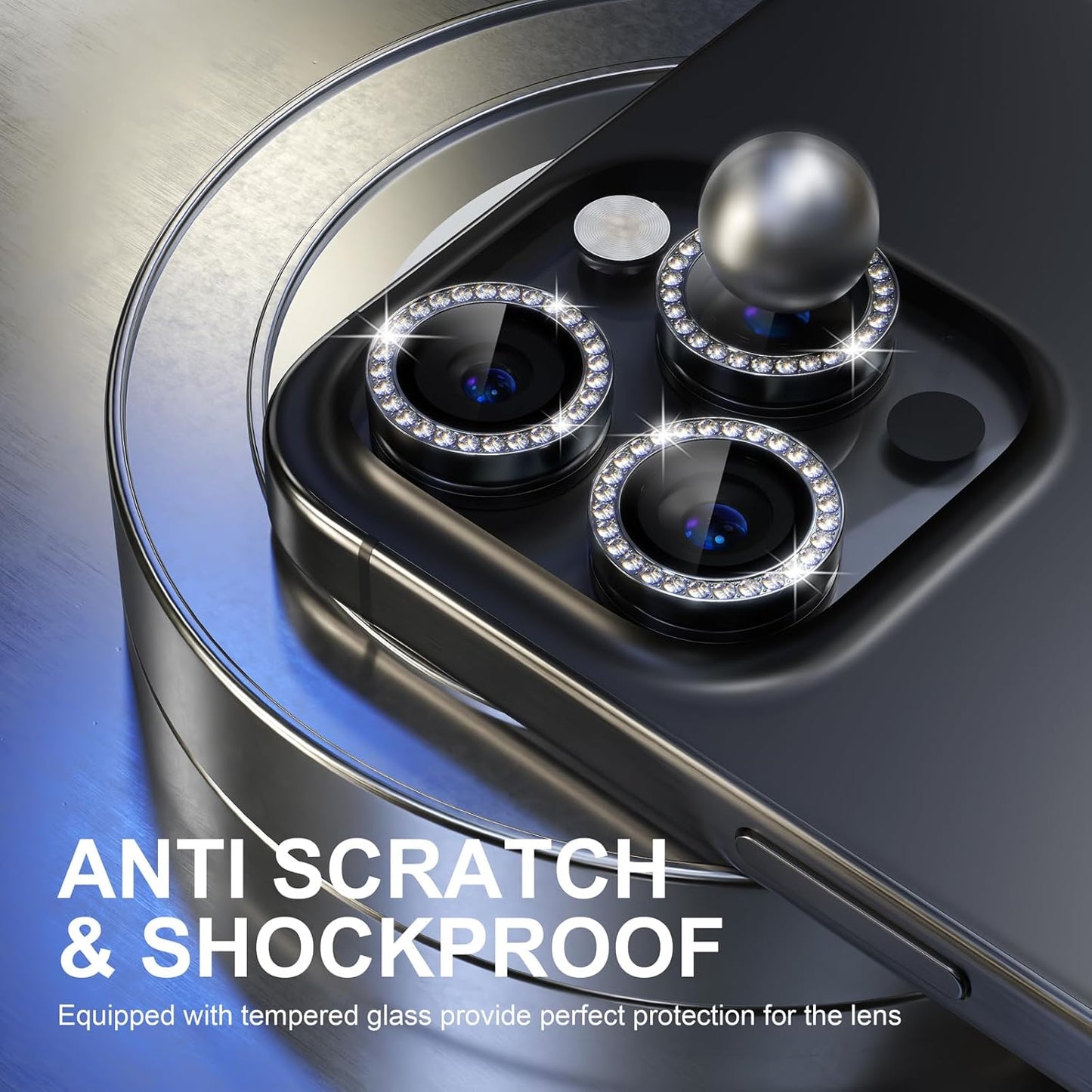 Choiche Compatible for iPhone 15 Pro/iPhone 15 Pro Max Camera Lens Protector Bling, 9H Tempered Glass Camera Cover Screen Protector Metal Ring Decoration Accessories (Diamond-Black)