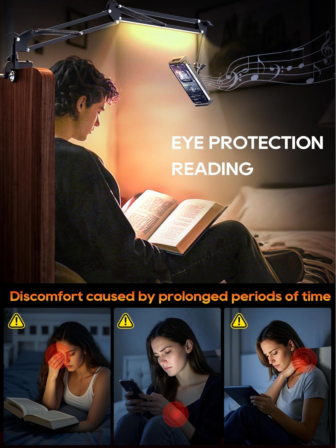 Universal Tablet Stand, Adjustable with Light, Compatible with iPad/iPhone/iPad Pro/N-Switch, or Other 4.513.5 Inches Devices (Black)