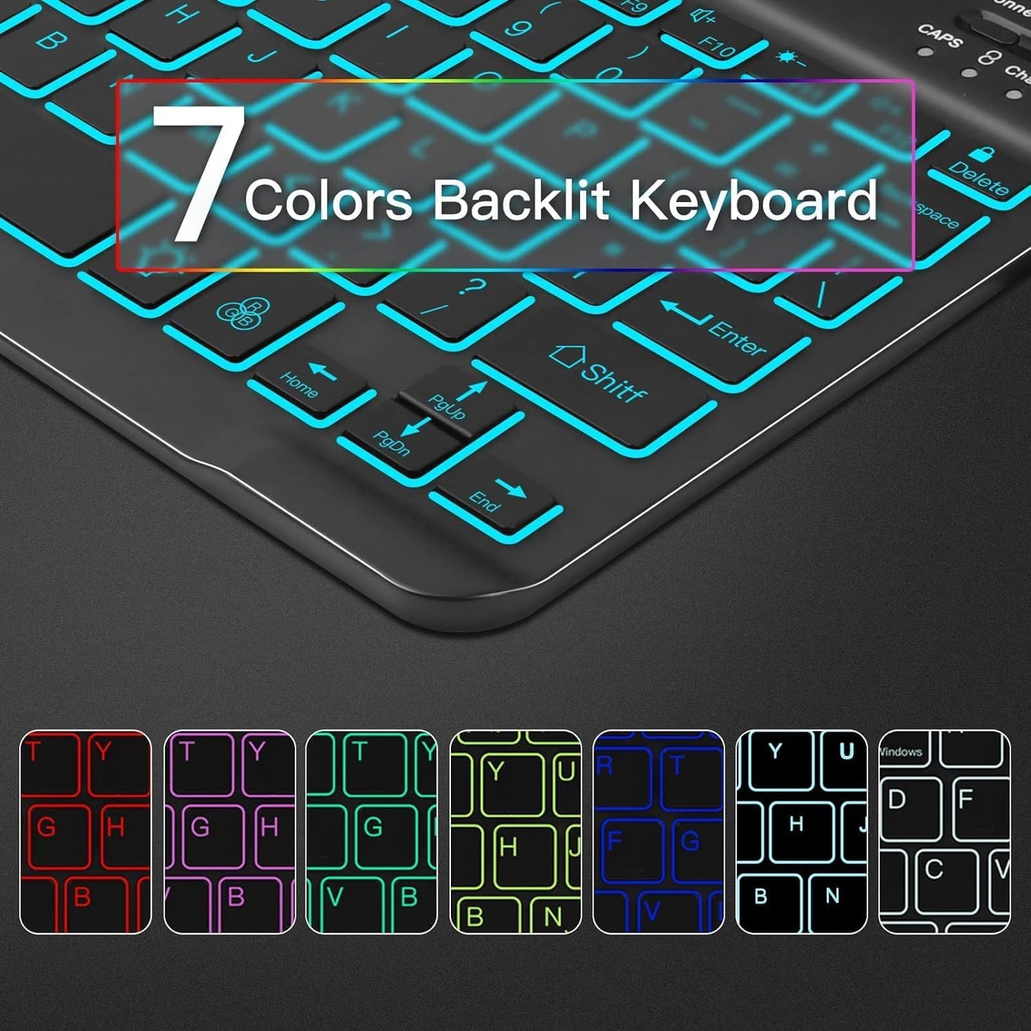 Backlit Keyboard Case for Samsung Galaxy Tab S10 FE/S9 FE 5G 10.9"/ Tab S9 11", Smart Case with 7 Colors Backlight Detachable Wireless Keyboard Cover with S Pen Holder,Magnetic Detachable,Black