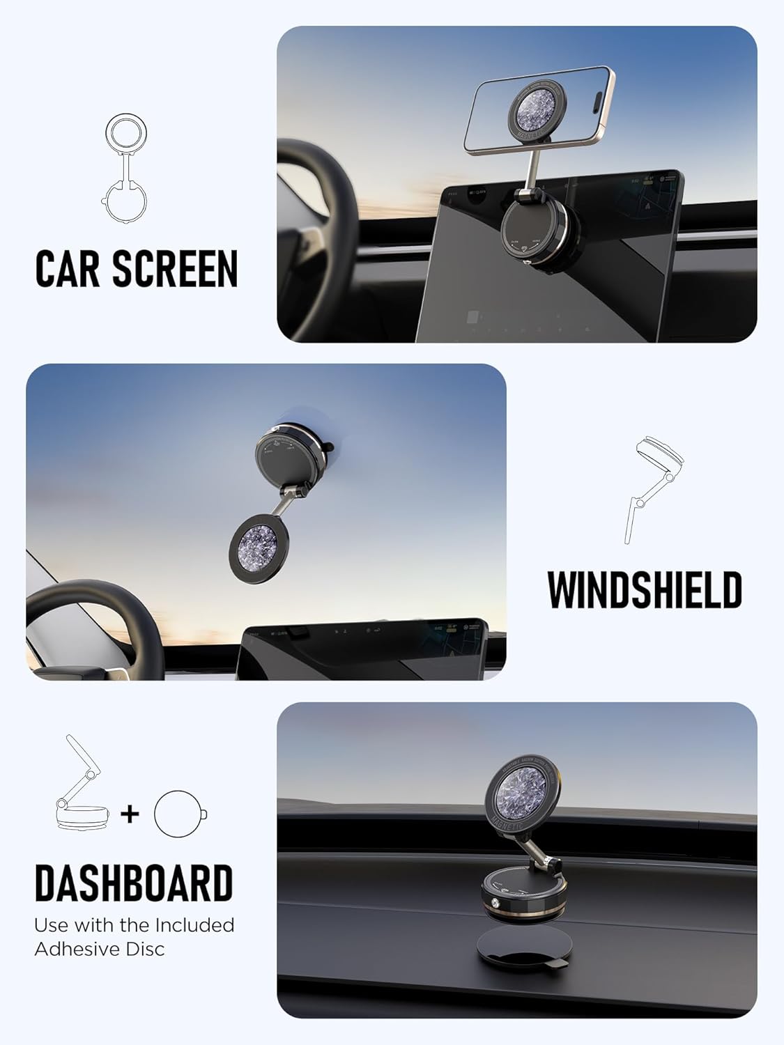 Upgraded Vacuum Magnetic Car Phone Holder for MagSafe[108+LBS Strongest Suction & 3000gf Strongest Magnetic],Suction Cup Phone Mount for Car,Gym,Mirror,Men Women-Obsidian Black