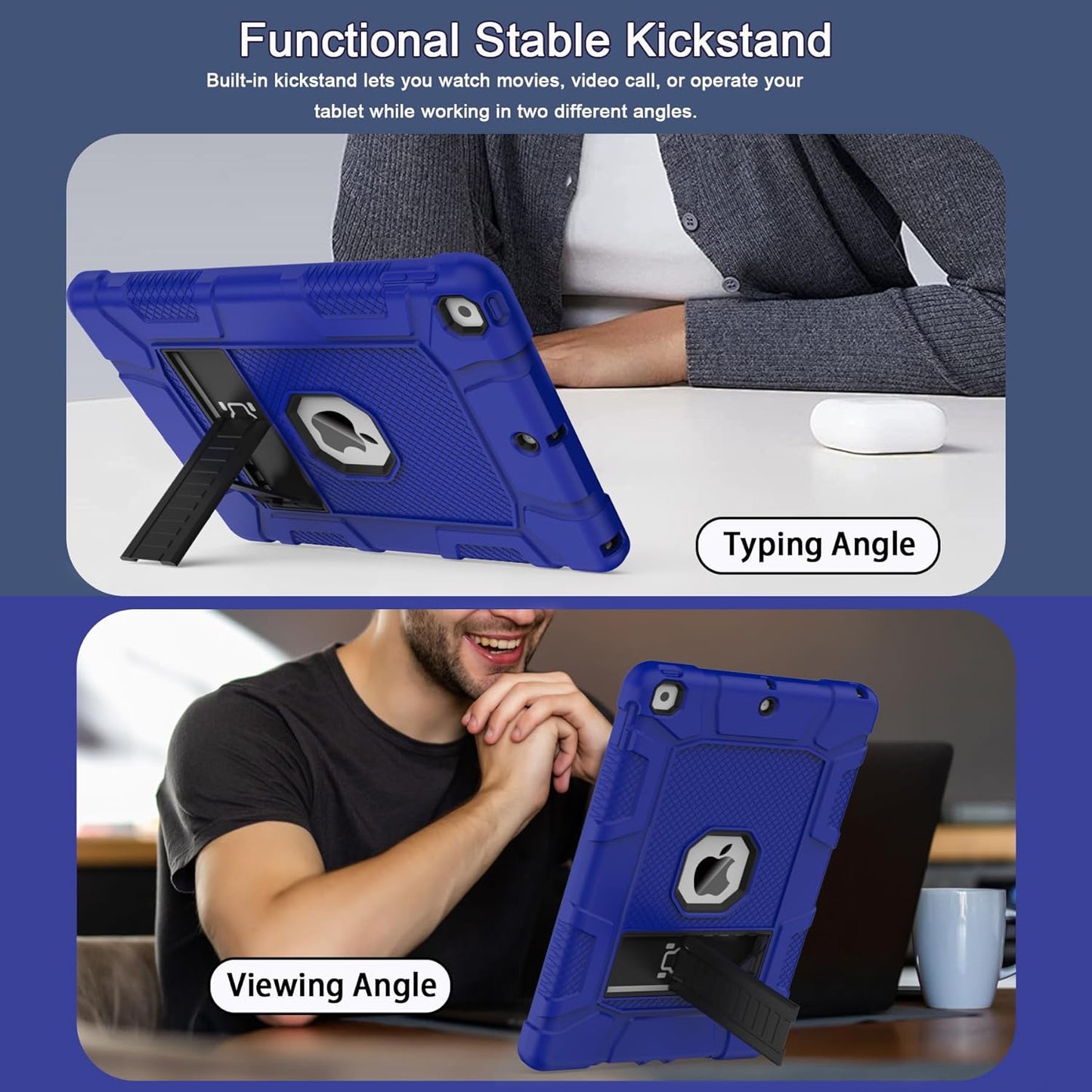Rantice iPad 9th Generation Case, iPad 8th Generation Case, iPad 7th Generation Case, Hybrid Shockproof Drop Protection Cover with Kickstand for iPad 10.2'' 2021/2020/2019 Released(Klein Blue+Black)