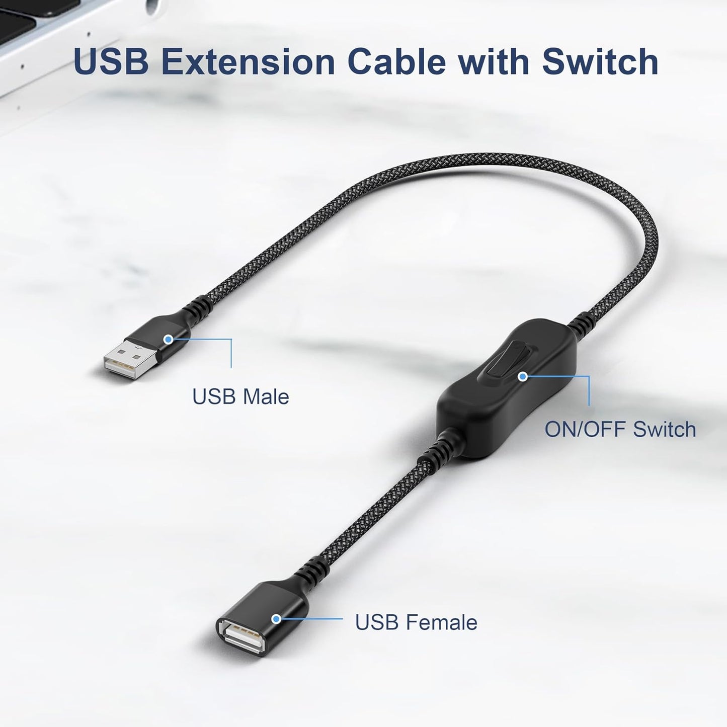 Itramax USB On Off Switch Cable for Carplay 1FT,Inline USB Power Switch USBA Male to Female Extension Cord with Switch Upgraded Toggle Cable for PC,TV,Car,LED Strip,Desk Lamp,Fan,Light