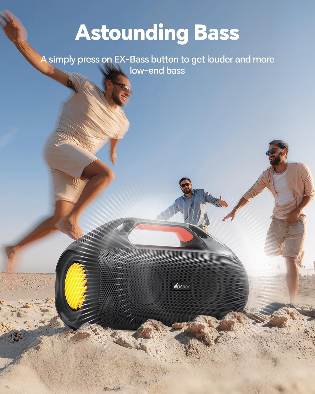 100W Bluetooth Speaker, Outdoor Wireless Boombox with Powerful Bass, RGB Lights, IPX7 Waterproof|30H Playtime|USB-C|TWS|AUX, Portable for Party, Camping, Pool, Beach, Backyard-Black
