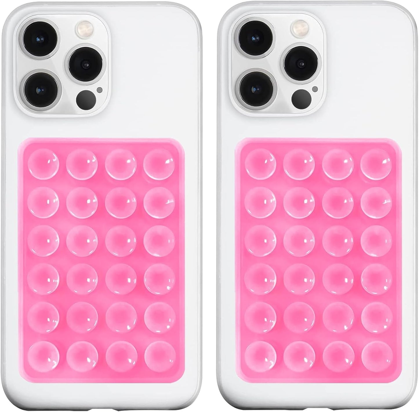 2 Pack Silicone Suction Phone Case Mount, Silicon Adhesive Phone Grip for Smartphones, Hands-Free Mirror Shower Phone Holder for Selfies, Tiktok Videos (Pink)