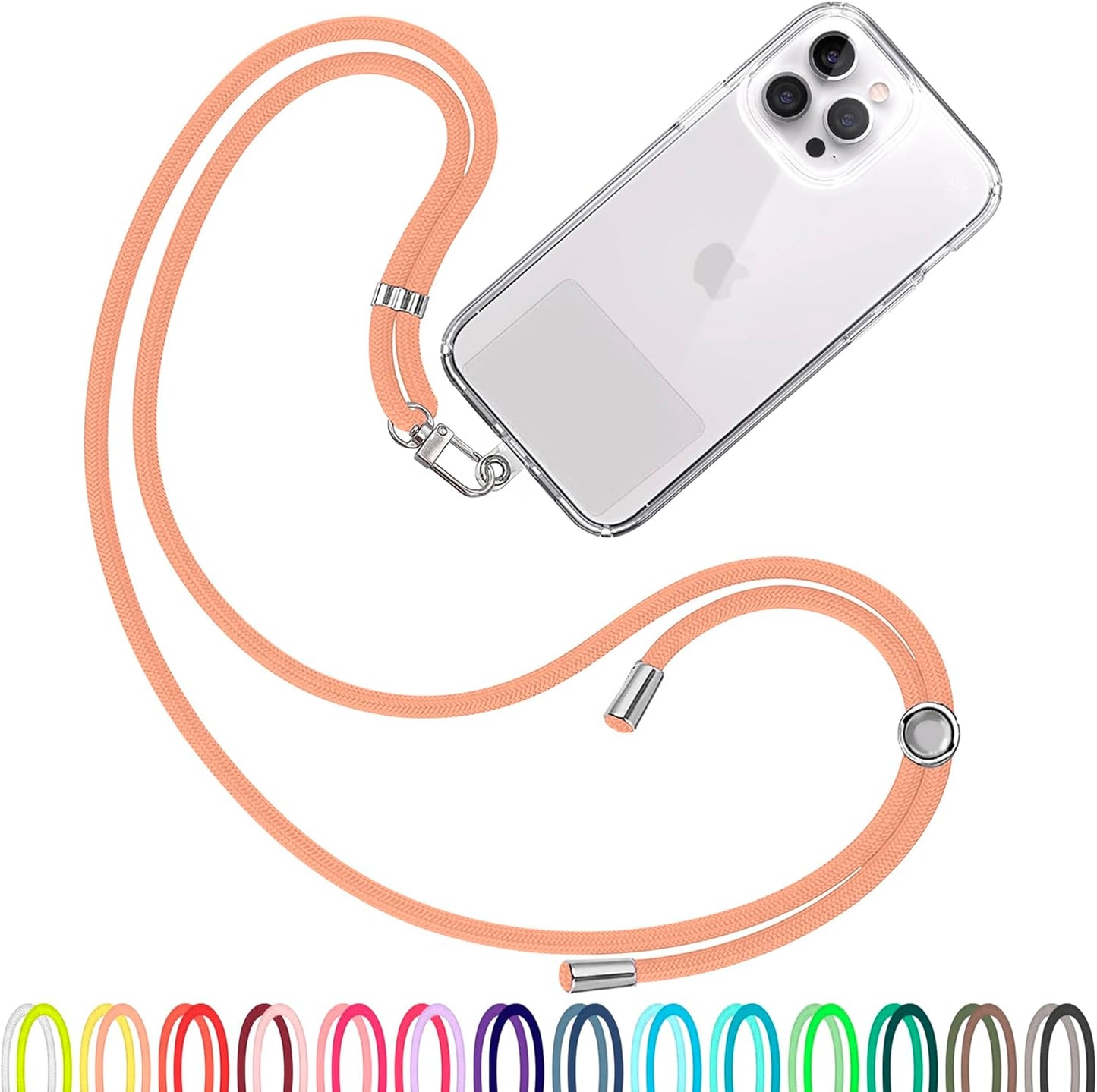Cell Phone Lanyard [Light Orange] - Comfortable Universal Smartphone Lanyard - Easy to Use Neck Phone Holder [Clear Patch] - Adjustable Length Phone Strap Crossbody - Fits All Mobile Phones