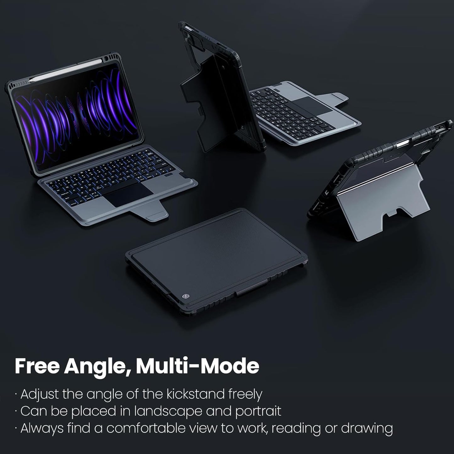 Nillkin iPad Pro 11(1st/2nd/3rd/4th Gen) & iPad Air 5th/4th Generation Case with Keyboard, Magic Trackpad, Rugged Case with Detachable Keyboard, 7 Backlight Colors, Portrait/Landscape Modes, Gray