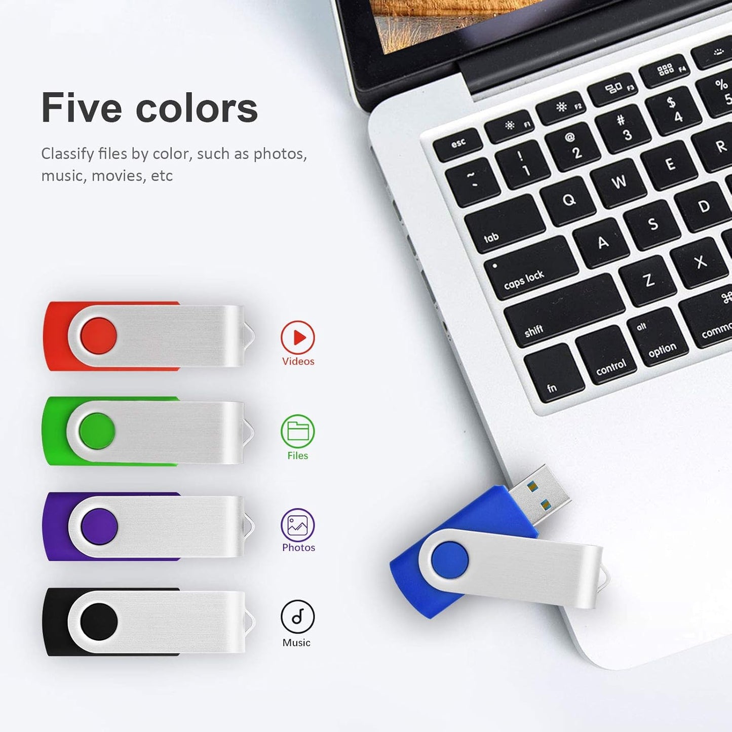 KOOTION 5 Pack 32GB USB 3.0 Flash Drives Swivel USB Stick Thumb Drives with High-Speed Transfer(Colors: Black, Blue, Green, Purple, Red)