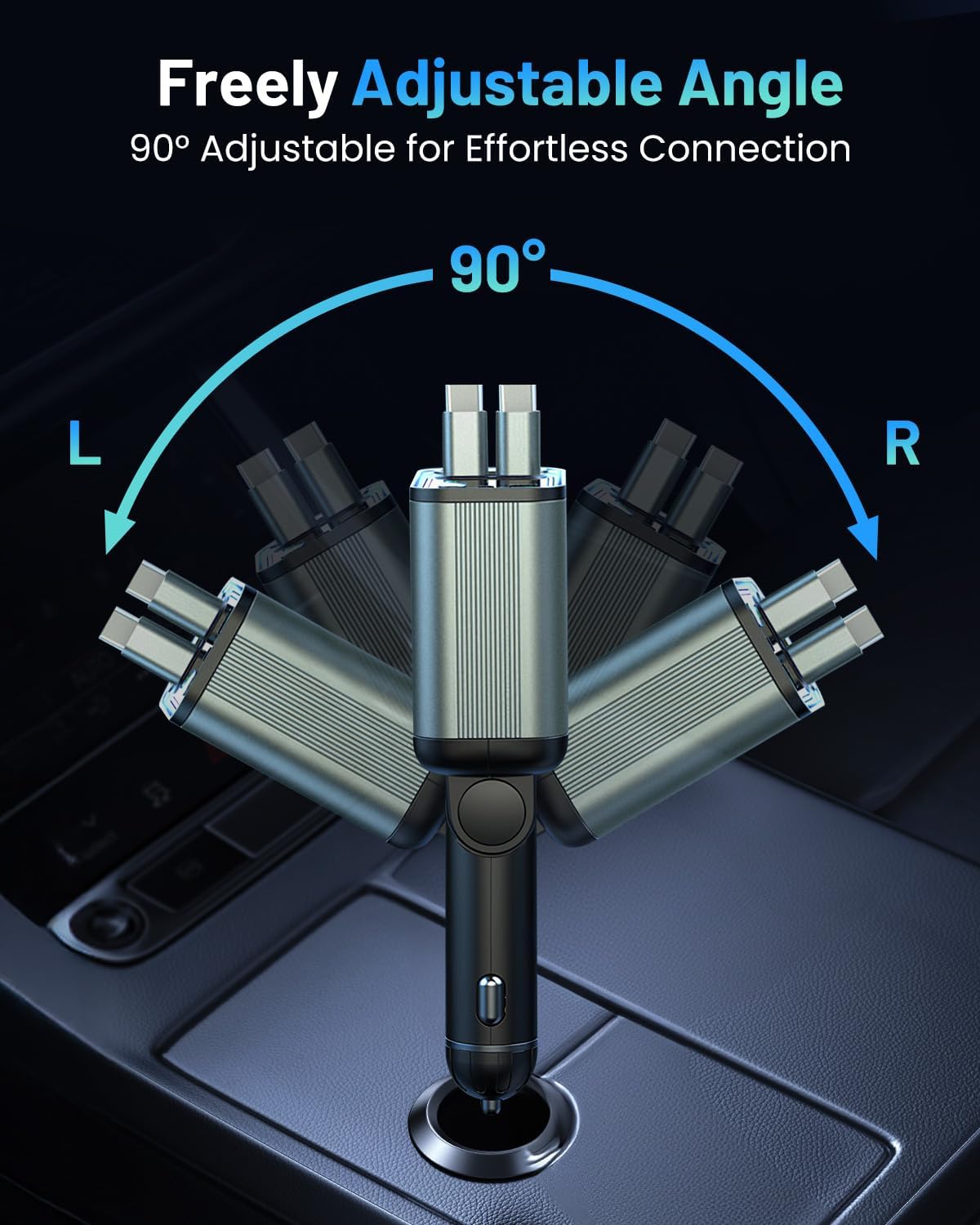[2 Pack] 4 in 1 Retractable Car Charger with RGB Light, 92W Fast Charging Dual USB C Car Adapter, Compact Car Phone Charger for iPhone/Galaxy/Pixel, Road Trip Essentials (Dual Type C Cable)
