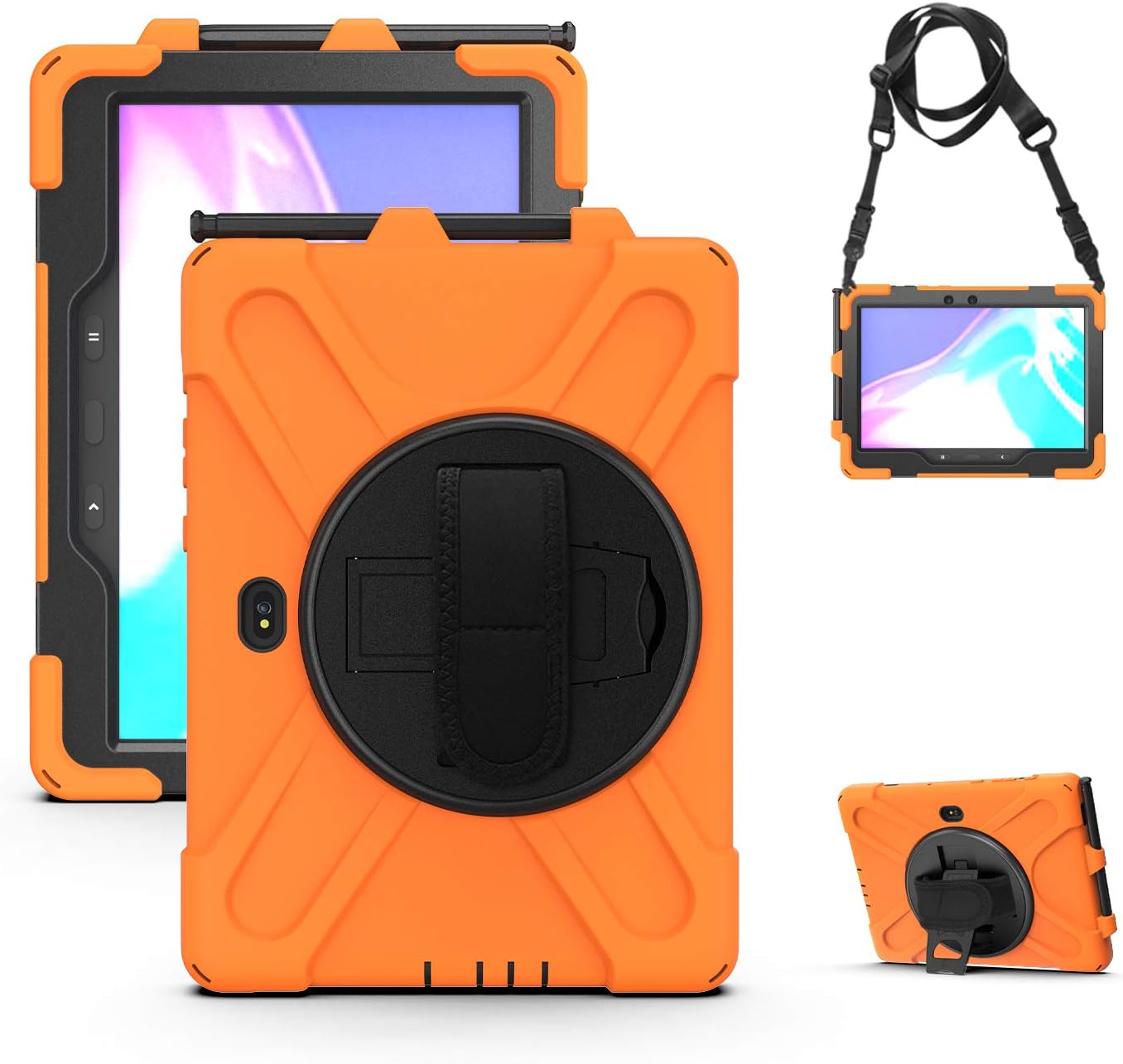Rantice Case for Samsung Galaxy Tab Active5 PRO /Active4PRO /Active PRO 10.1, Shockproof Drop Protection Case with 360 Stand, Hand Strap & Shoulder Strap for SM-X350/X356B/T540/T547/T630/T638(Orange)