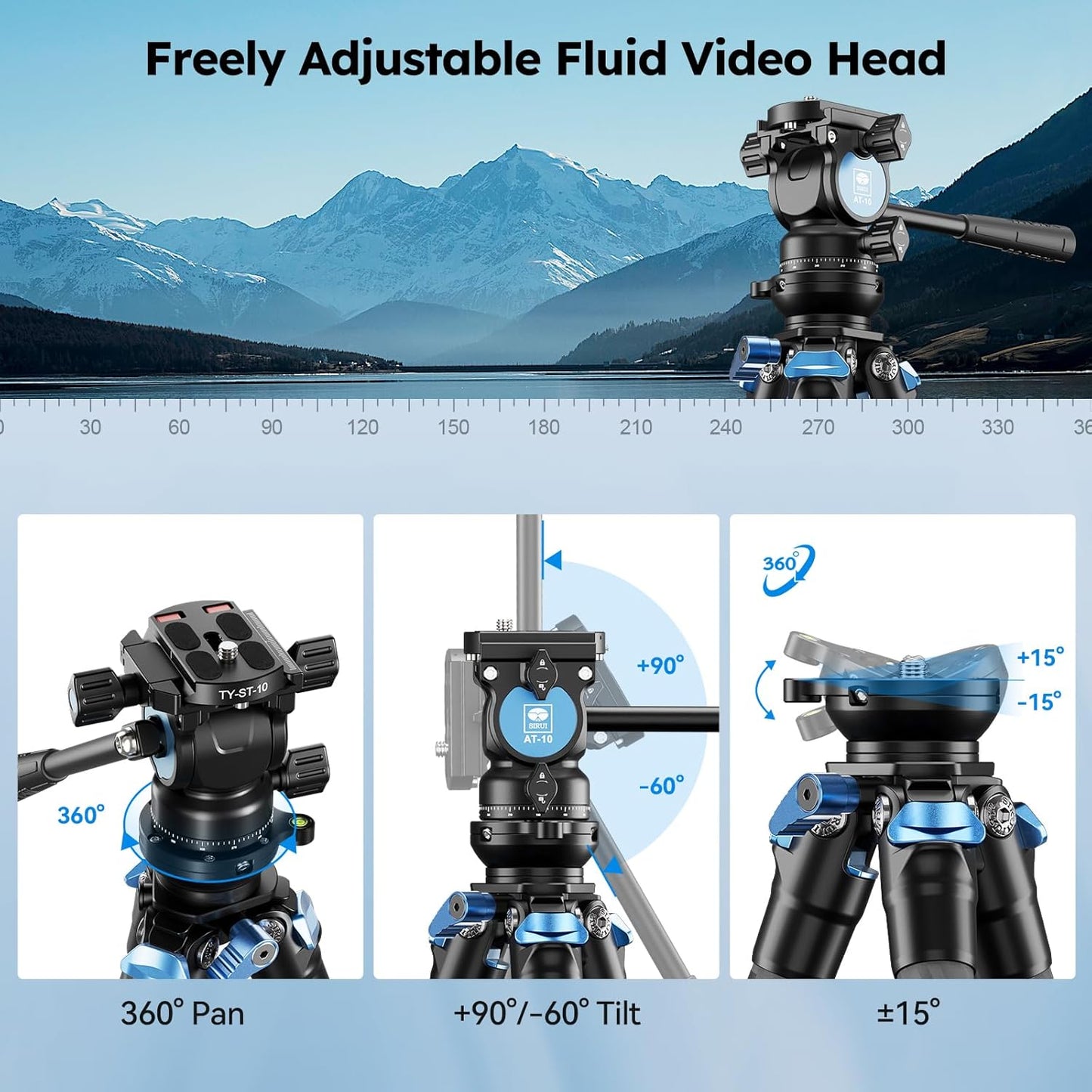 SIRUI AM-223L Carbon Fiber Mini Tabletop Tripod Kit, Compact Lightweight with AT-10 Fulid Video Head, Max Load 5kg/11.02lb for Cameras, DSLR (AM-223L+AT-10)