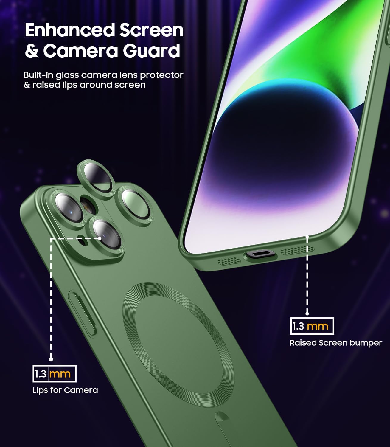 Magnetic for iPhone 14 Plus Case [Compatible with MagSafe][Built-in Camera Lens Protector] Slim Soft Silicone Bumper Shockproof Metallic Luster Phone Case (Green)