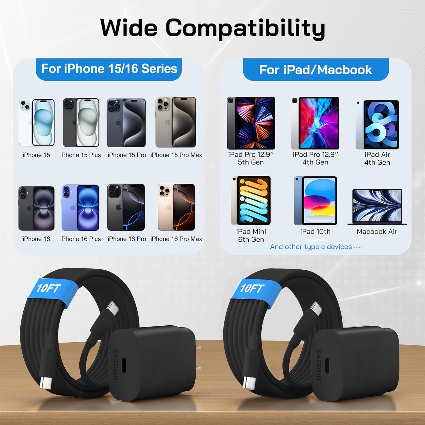 30W USB C i Phone 16 15 Charger Fast Charging, 2PACK Wall Charger for iPhone 16 15 Pro Max Charger Cord 10FT Fast Type C Charger Block for iPhone 16/16 Pro/15 Plus/15 Pro/15 Pro Max, iPad Pro, Black