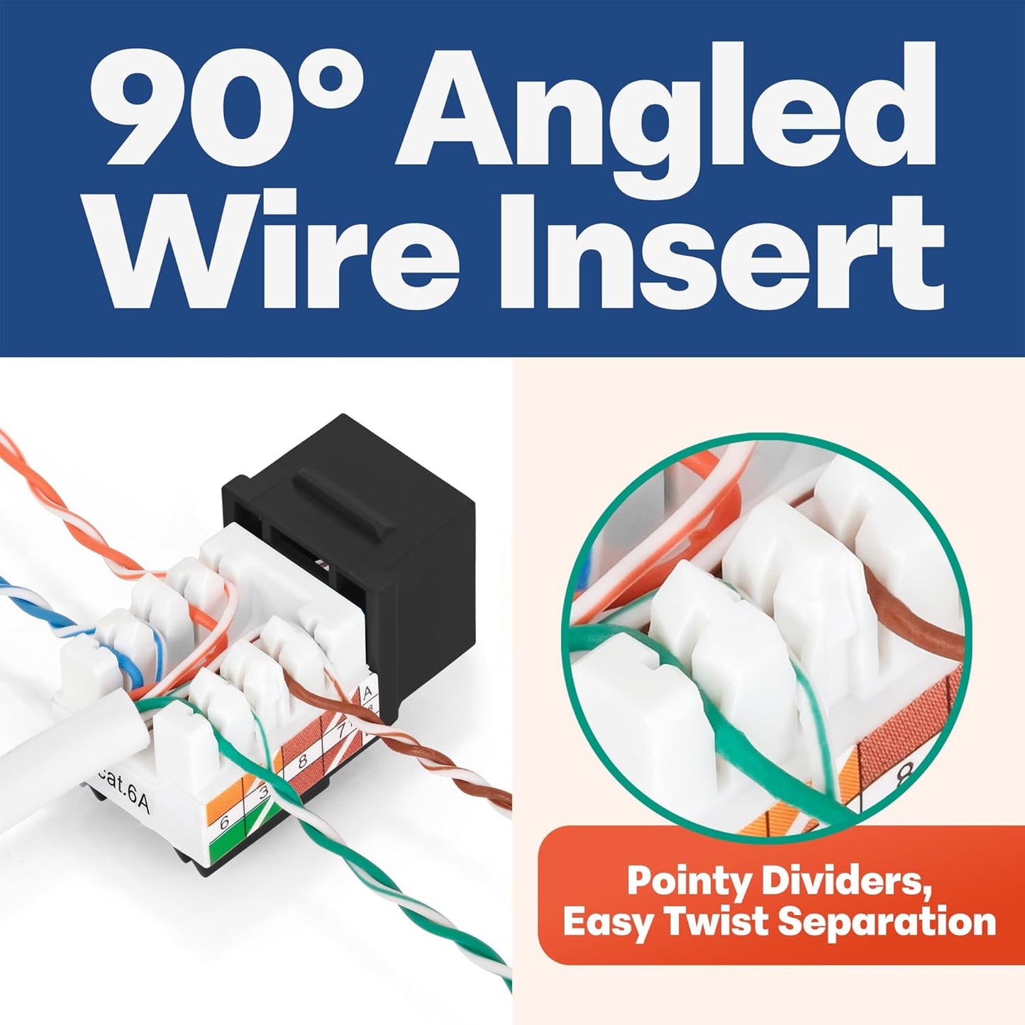 Everest 90° Angled RJ45 Cat6A Keystone Jacks 20-Pack in Black - Slim Profile Female RJ45 Connectors - Cat 6A Keystone Jack - Compatible with 90° Angled Speed Termination Tool - easyJACK (B094WB91H3)