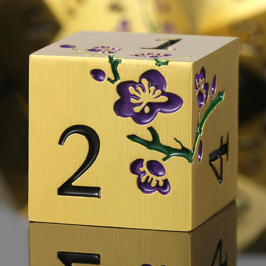DNDND Metal Dice Set, 7 PCS Metallic Flowers DND Dice with Gorgeous Gift Case for D&D Dungeons and Dragon Tabletop Game (Purple Flowers with Gold)