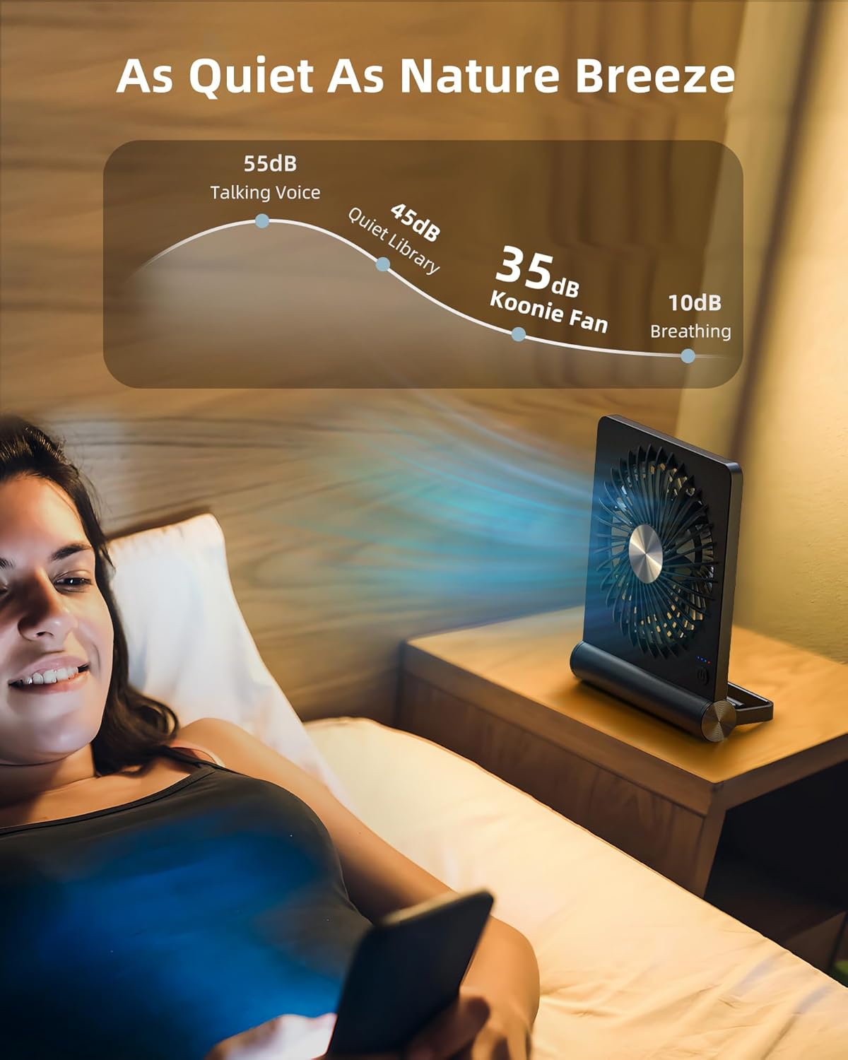 Koonie Portable Desk Fan, 3.5-20hrs Battery Operated Small USB Fan with Ultra Quiet 220° Tilt Folding, Rechargeable Personal Fan with 3 Speeds Strong Wind for Home Office Desktop, Black