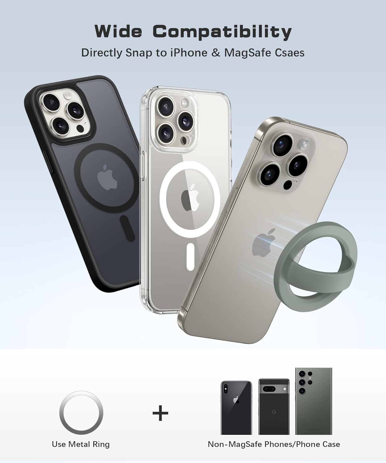 GONEZ Magnetic Phone Grip Compatible with MagSafe, Removable Silicone Loop Grip, Phone Ring Holder for Back of Phone for iPhone 16/15/14/13/12 Series, Blue