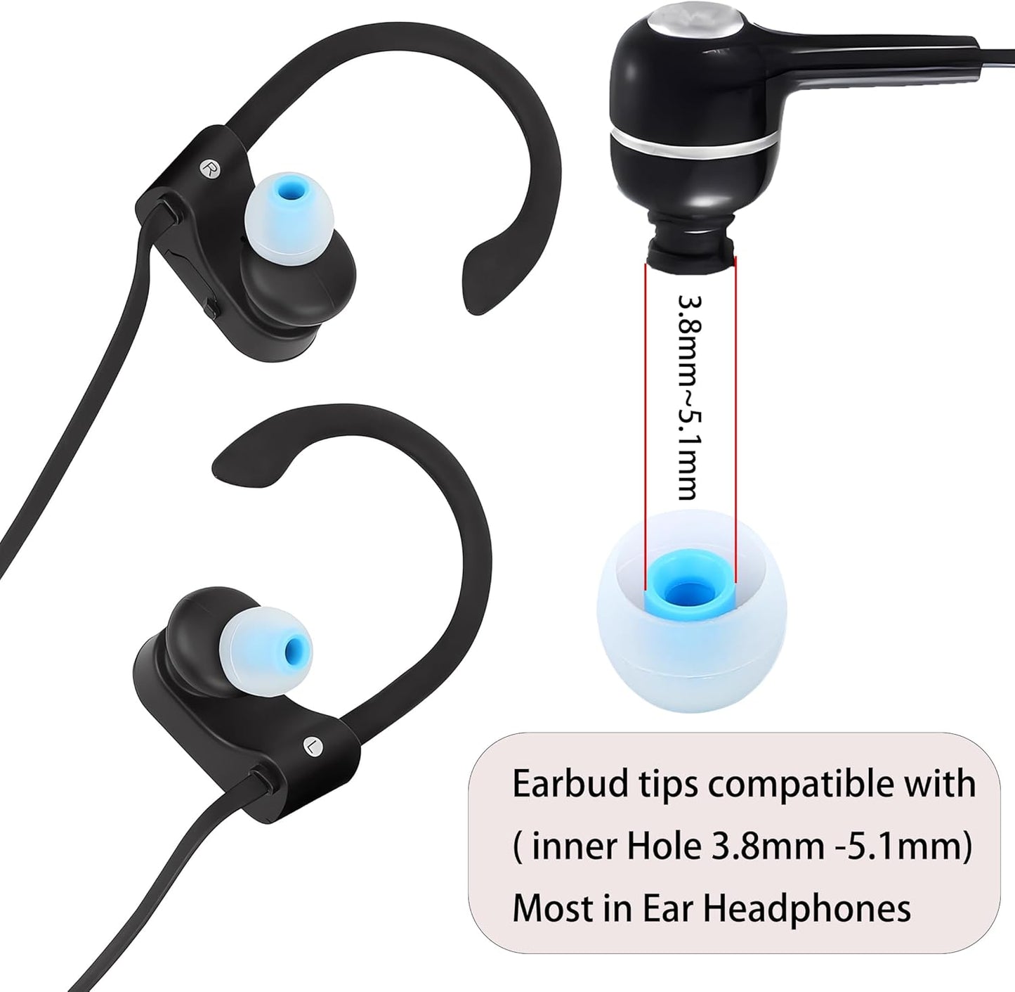 Silicone Replacement Earbud Tips Earbud Caps Fit Most in-Ear Earbuds(Inner Hole 3.8mm -5.1mm) Headphone Ear Tips Earbuds Covers 9 Pairs S M L