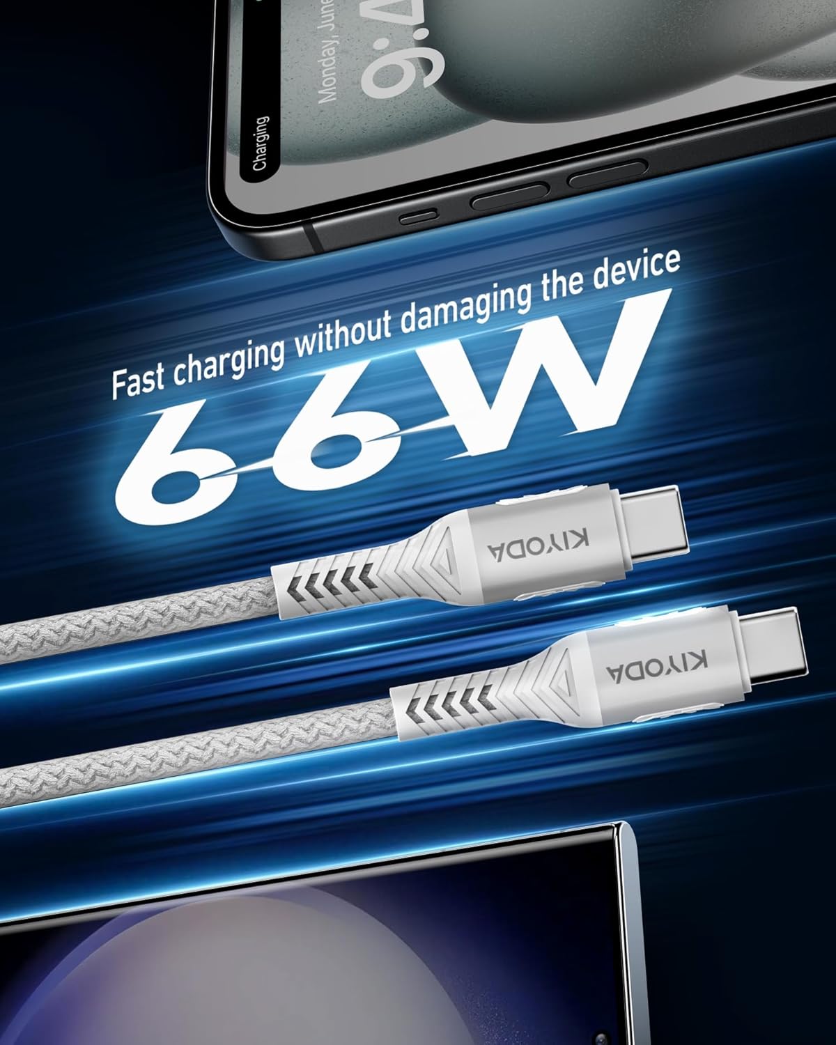 USB C to C Cable 6ft for Car, Coiled Braided USB Type C Cable 66W Fast Charging Cord USBC Cables Compatible with iPhone 17 16 15 Pro Max, iPad, Samsung Galaxy, Google Pixel Phones-Silver 2Pack