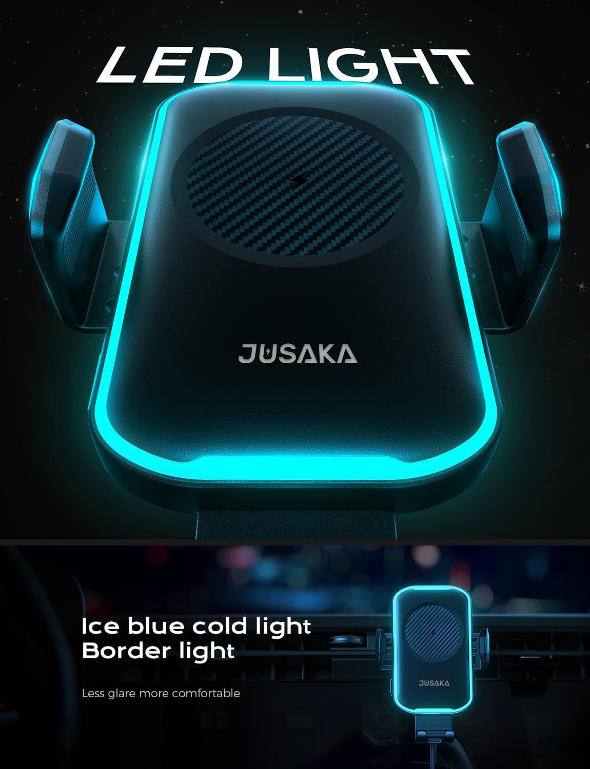 Wireless Car Charger, 15W Fast Charging Auto Clamping Car Phone Holder Mount, [Vent Clip+Suction Cup] Car Phone Holder Wireless Charger with iPhone 16/15/14/13, for Samsung Galaxy Series