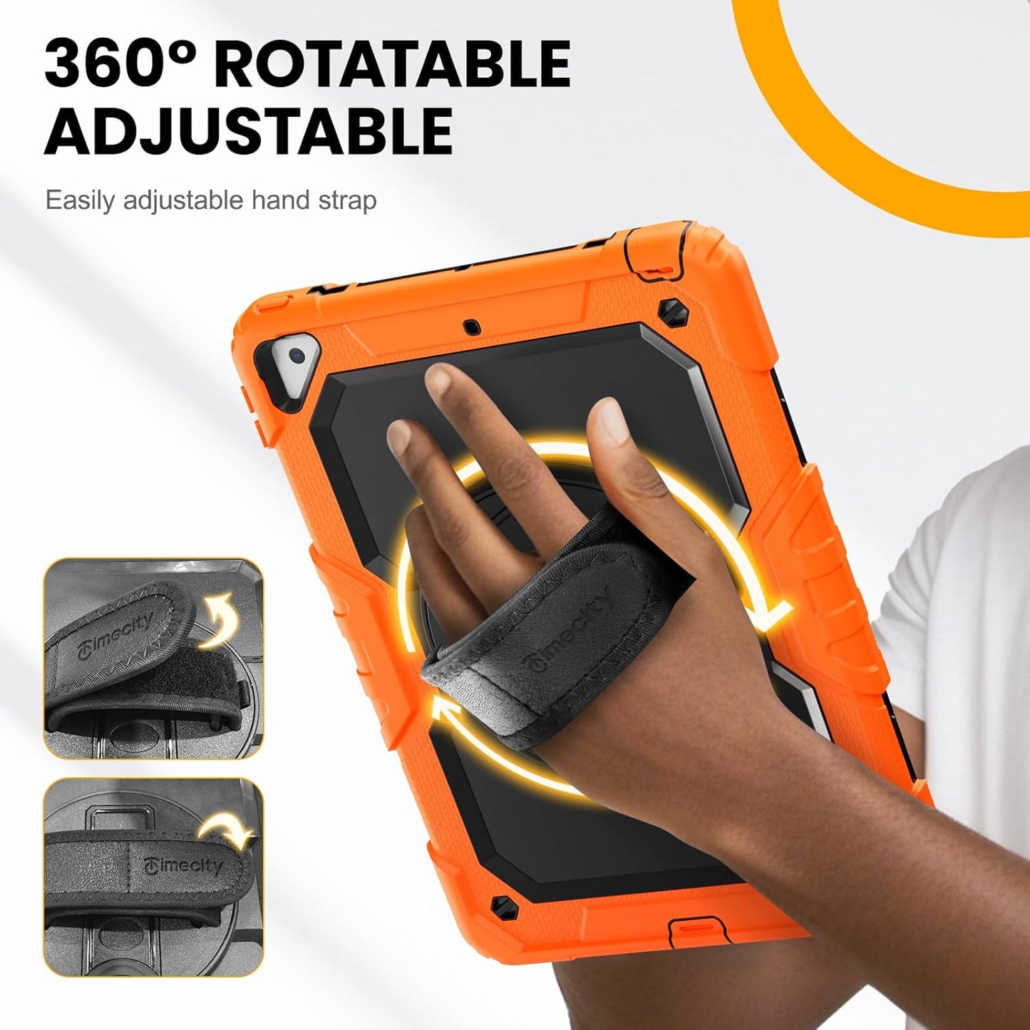 Timecity for iPad Air 3/ Pro 10.5 Inch Case, 360° Rotating Stand, Pencil Holder, Shockproof with Screen Protector & Shoulder Strap - Heavy Duty Protection Case for iPad Air 3rd Gen - Orange