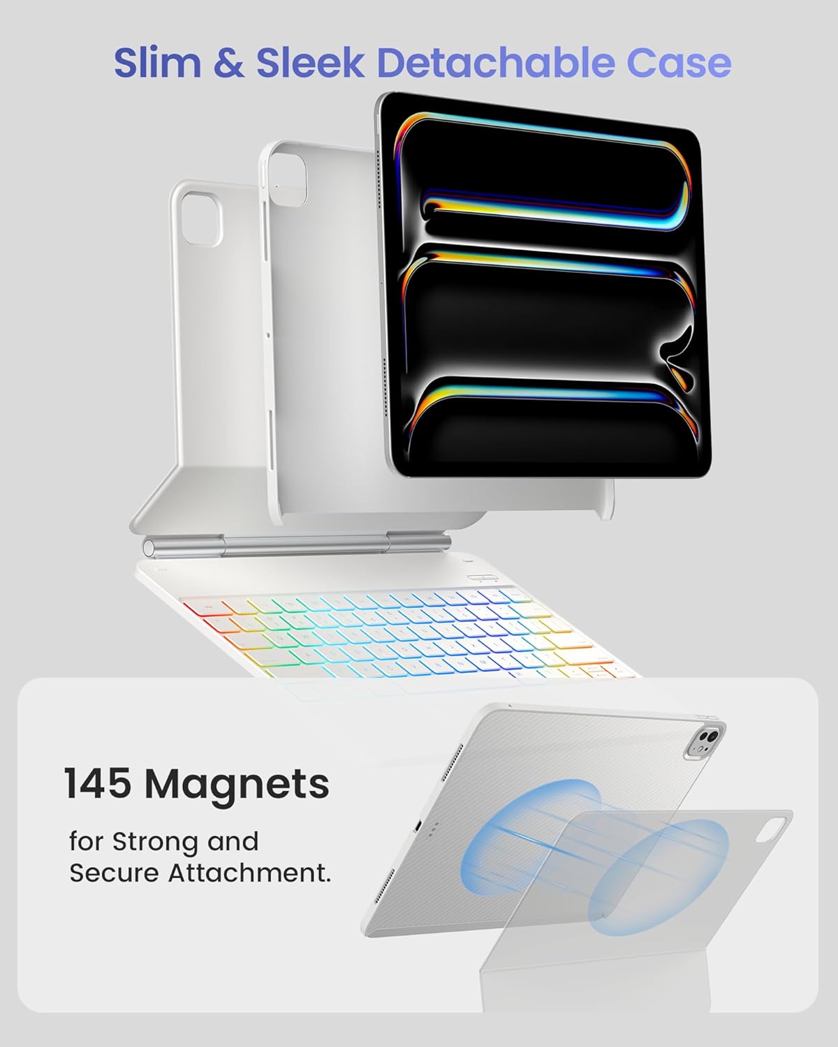 typecase Keyboard Case for 2024 iPad Pro 13-inch (M4), White Keyboard with White Carbon Fiber Protective Case,Portrait & Typing Modes,Built-in Trackpad,11-Color Backlight,Magnetic Stand,Pencil Holder