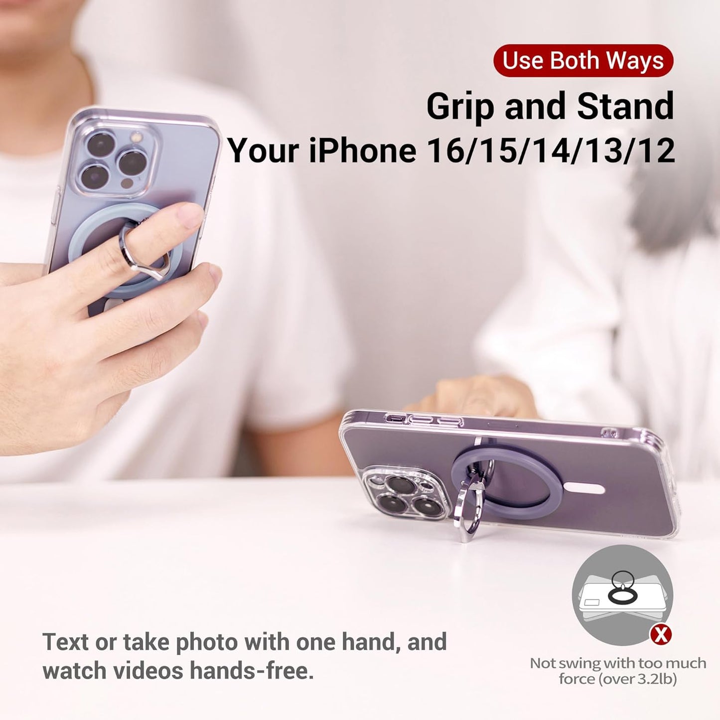 PROfezzion Thin Metal Ring Holder for MagSafe, Removable Strongest Magnetic Phone Grip for iPhone 16 15 14 13 12 Pro Max Plus with Mag-Safe Case [Not for Regular Case] [MagSafe Car Mount Compatible]