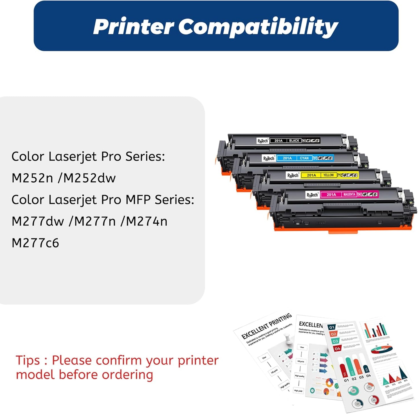 201A Toner Cartridges 4 Pack - Compatible for HP 201A 201X CF400A for HP Color Laserjet Pro MFP M277dw M252dw M277n M277c6 M252n M277 Printer Tray, Black Cyan Magenta Yellow