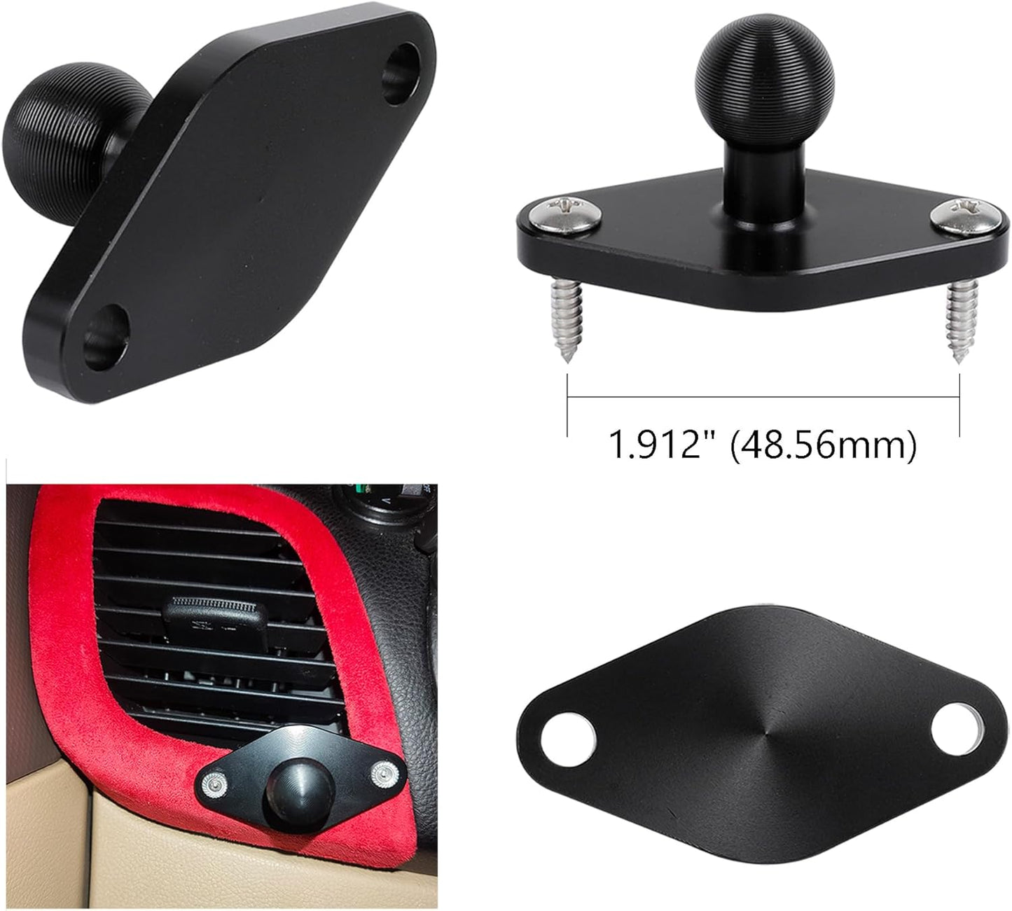 Car Phone Holder Mount for AMPS Standard Diamond Base ，Aluminum 360° Rotation Phone Mount for Car Dashboard Truck Boat Desk， Compatible with iPhone 16 15 14 13 12 Series Samsung S24 S23