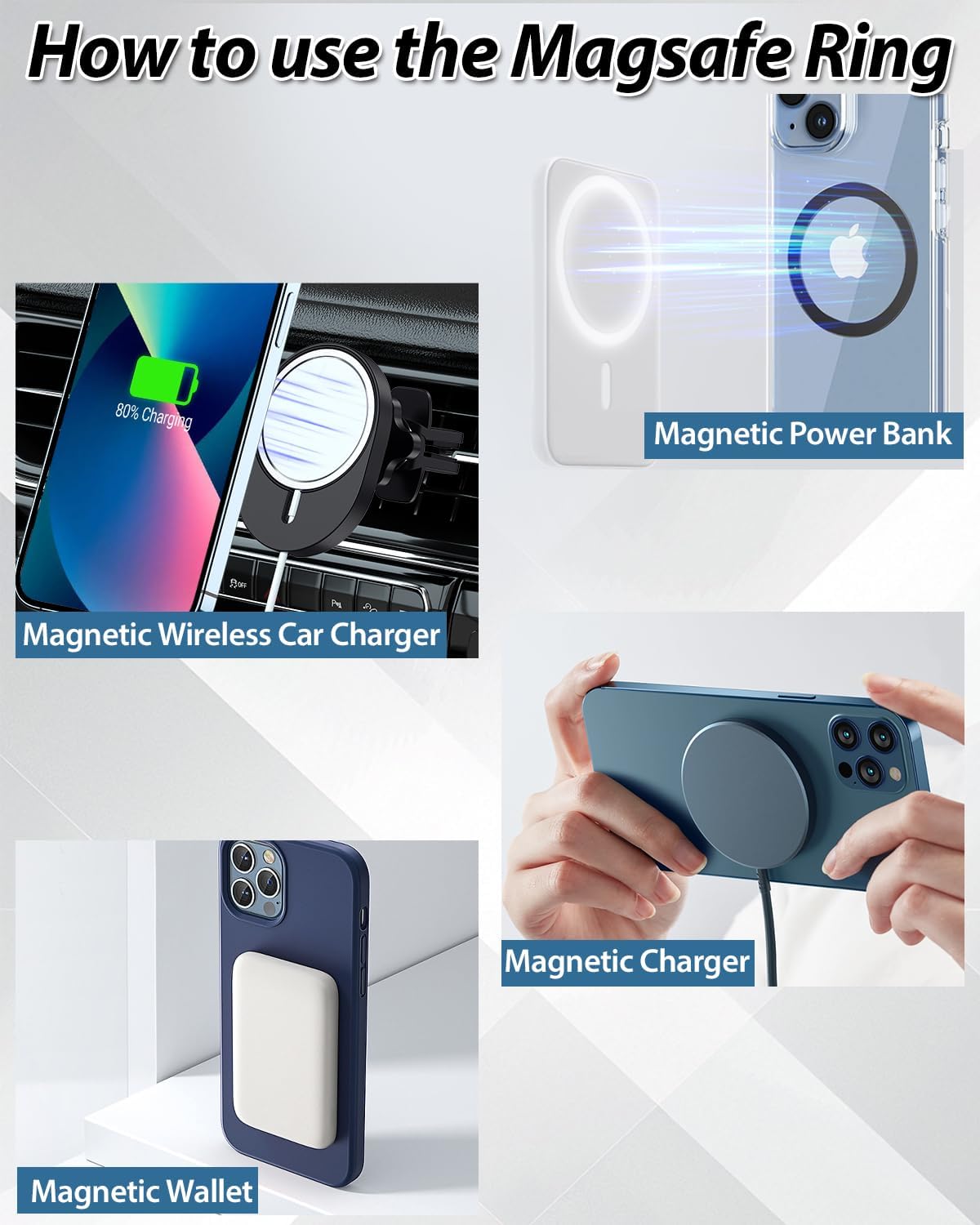 Metal Rings 10PCS,Ultra-Thin(0.4mm) for MagSafe Sticker,Magnetic Adapter,Phone Cases&Wireless Charger,Compatible with iPhone 16/15/14/13,Galaxy S24/S23/S22/Kindle (Black 10PCS)