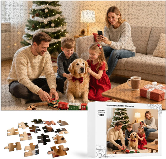 Custom Puzzles from Photos, Personalized Natural Wood Puzzle with 120/200/300/500/1000 Pieces, Customized Jigsaw Create Timeless Memories for Adults, Family, Father's Day, Lover, Pet