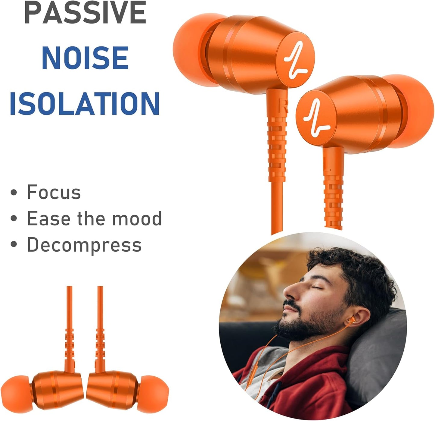 LUDOS OMNITONE USB C Headphones for iPhone 16 15 Pro Max Plus iPad Pro, 5 Years Warranty, USB-C Earbuds for Samsung Galaxy S24 S23 S22 S21 S20 A55 A54 A53, USB Type C Earphones - Orange