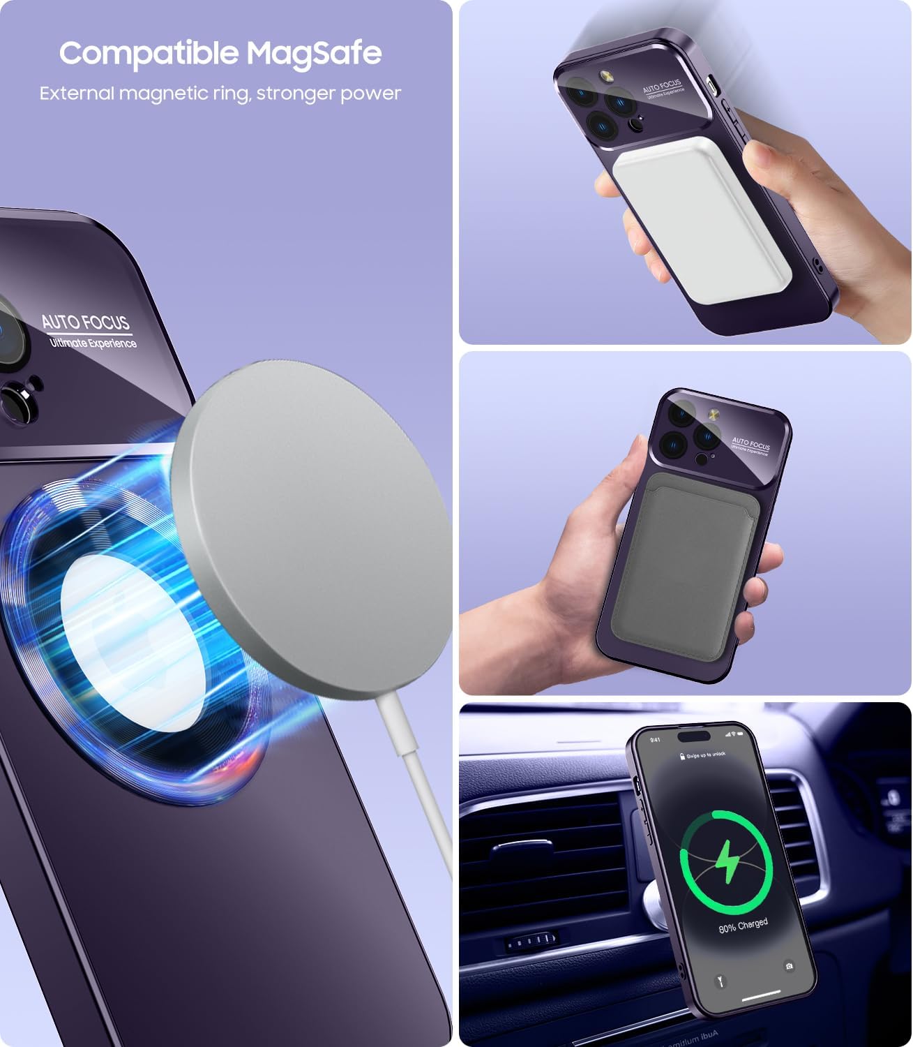 Magnetic for iPhone 12 Pro Case, Compatible with MagSafe, Built-in Camera Lens Protector, Logo View, Military Grade Drop Proof Phone Case Cover, Purple