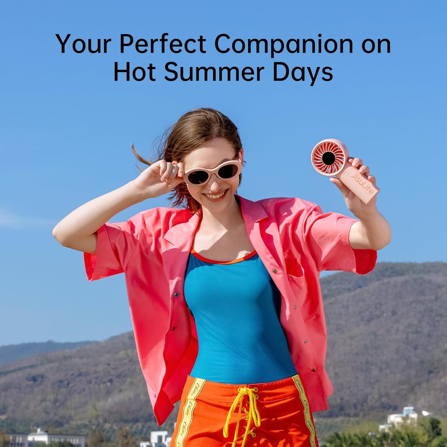 JISULIFE Handheld Fan Life4, 5000mAh Portable Rechargeable Fan, 5-Speed Turbo Wind, 15 Hrs Cooling, LED Display, Gifts for Men/Women, Essential for Travel,Beach,Vacation,Makeup,Concerts,Cruise-Pink