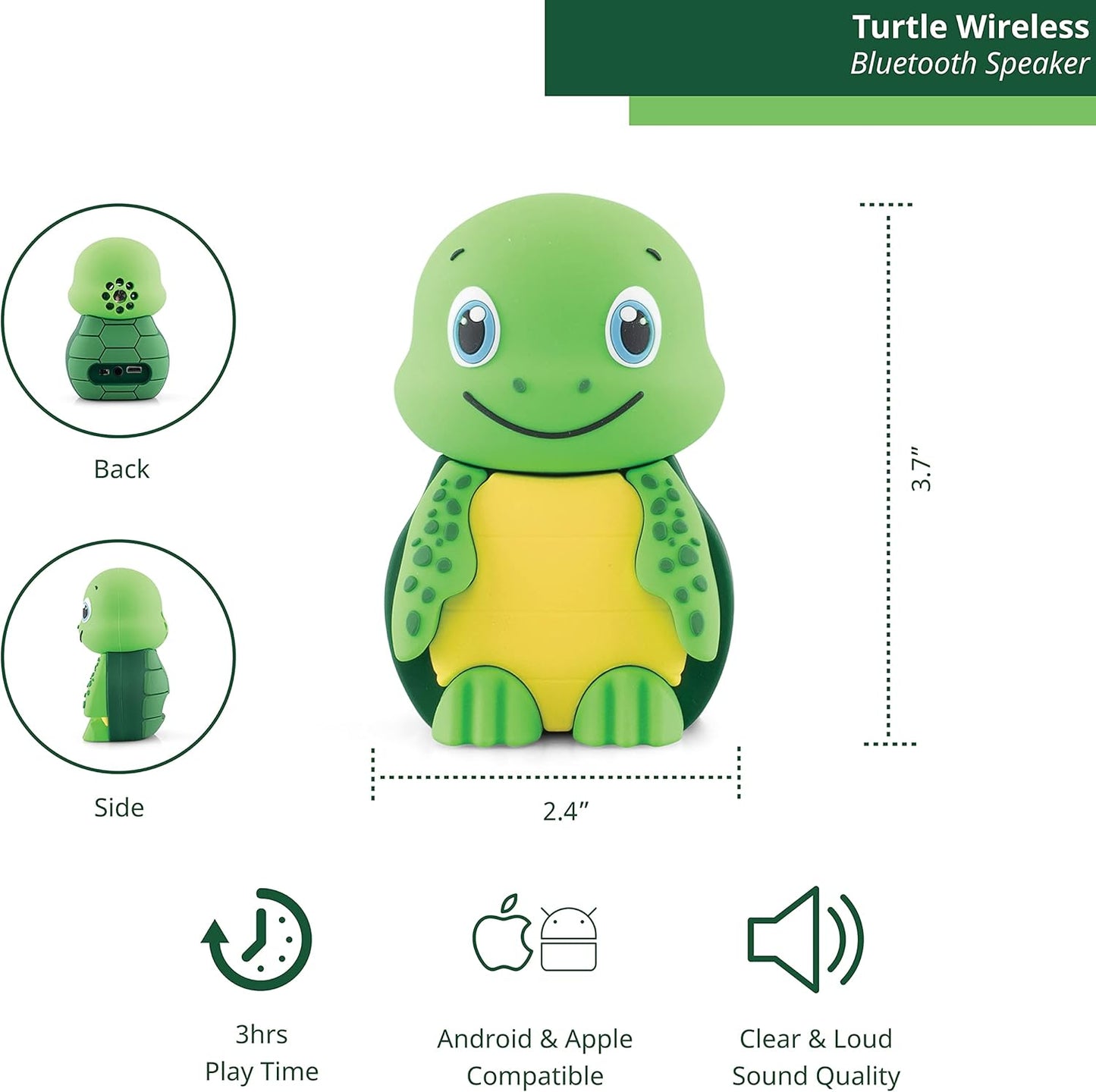 Turtle Bluetooth Wireless Speaker - Bluetooth Speaker for Kids - Portable Bluetooth Speaker in Many Fun Designs - Compatible with iPhone and Android Devices
