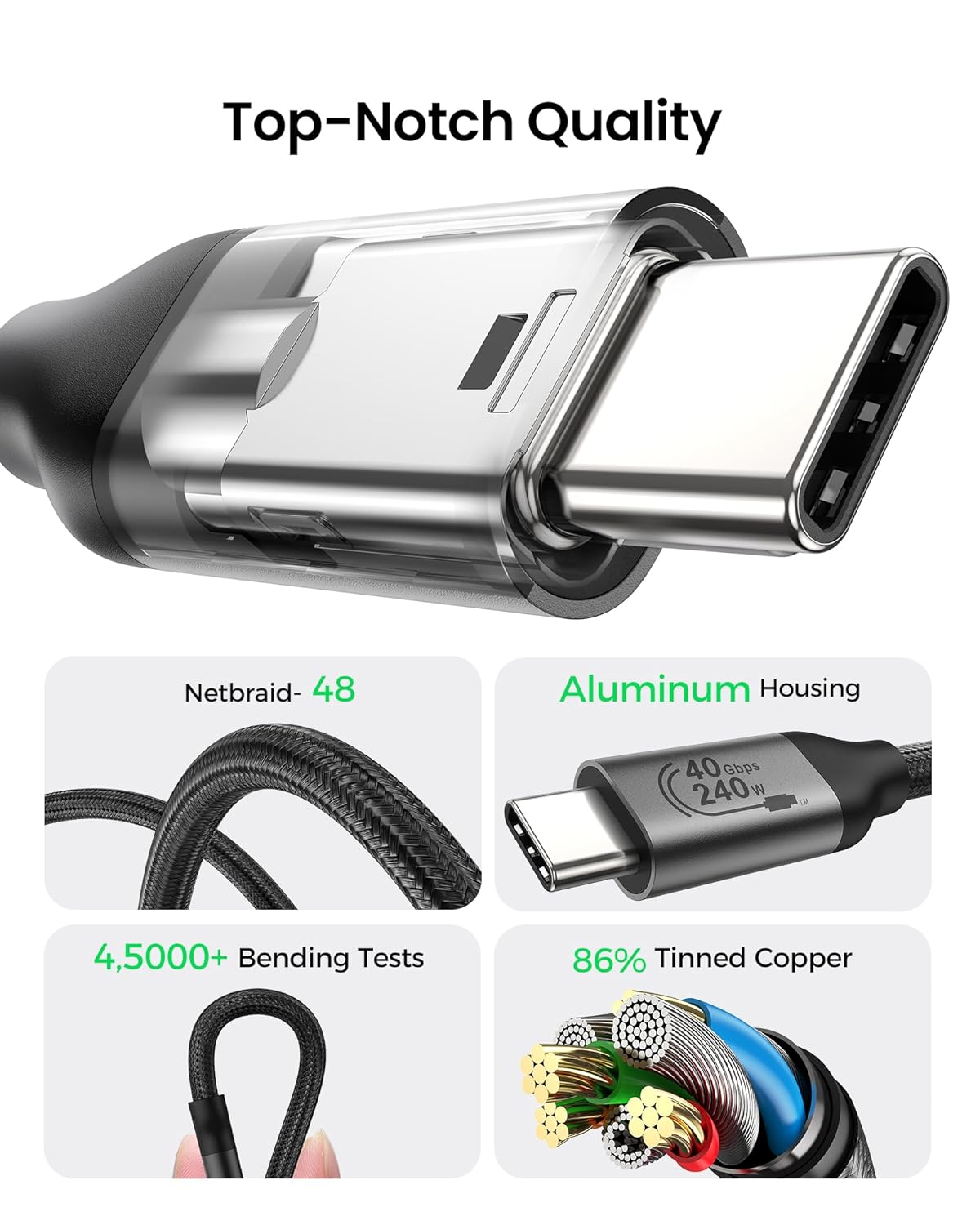 Silkland USB 4 Cable 6.6FT/2M for Thunderbolt 4, 40Gbps Data Transfer, 8K/5K@60Hz, 4K@240Hz, 240W Charging, Braided USB C Video Cable Compatible with MacBook, Portable Monitor, SSD, Docking, iPad