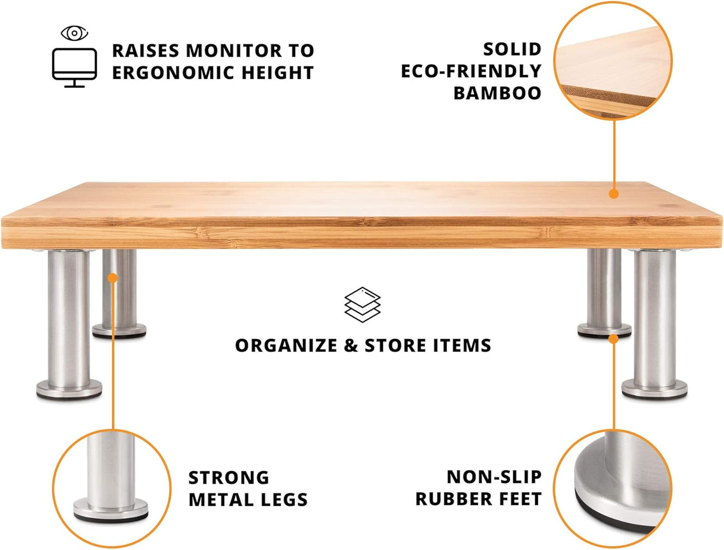 The Original Bamboo Monitor Stand (As Seen On PBS) - Monitor Riser for Computer Screen or Laptop - Desk Shelf Adds Storage Space & Improves Ergonomics - Natural