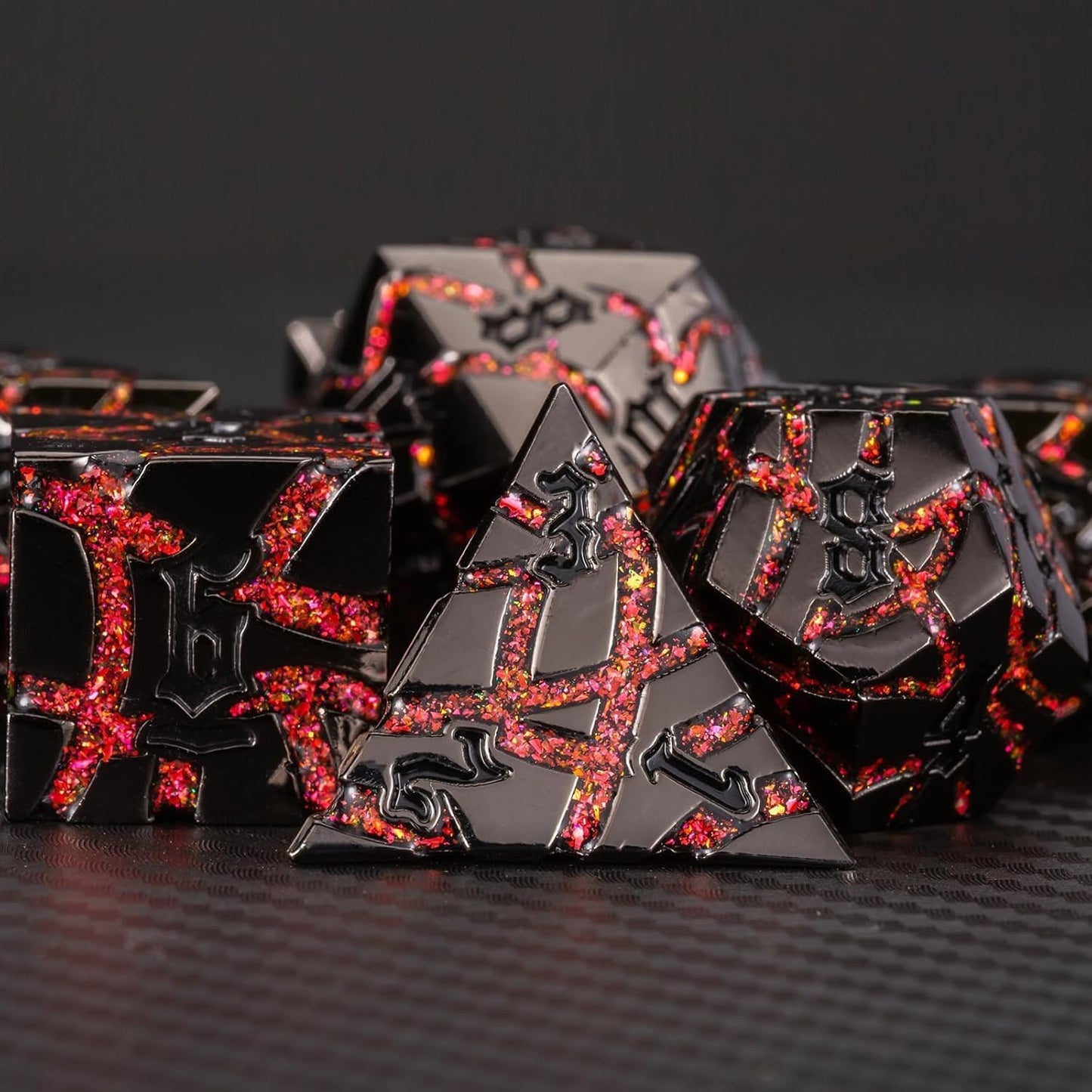 Crack Glitter Metal Dice,7pcs D&D Dice Set with Gift Box,RPG Polyhedral Stripe Dice for Dungeons and Dragons