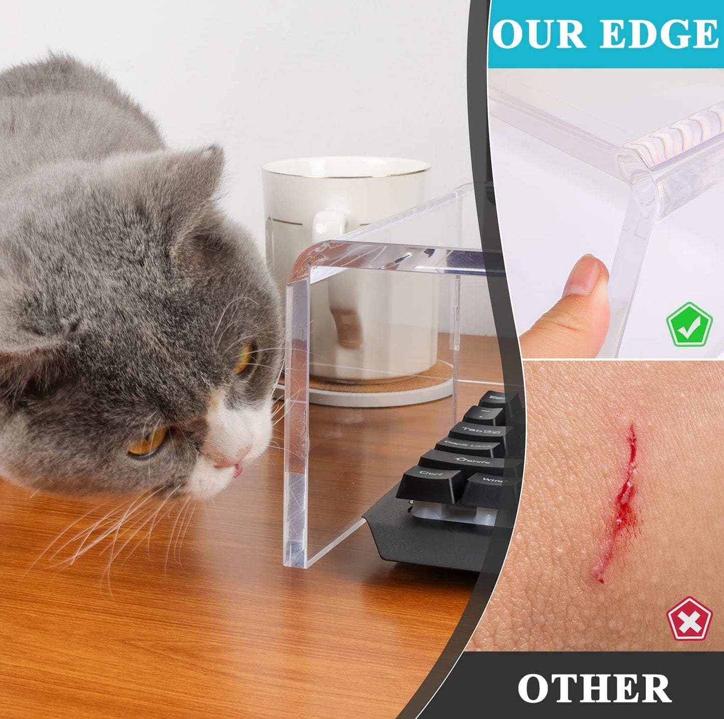 Clear Monitor Stand Riser, Computer Monitor Stand/Acrylic Monitor Riser for Home Office Laptop, PC Desk Stand for Keyboard Storage & Multi-Media Laptop Printer TV Screen (14"/7.1"/3.6")