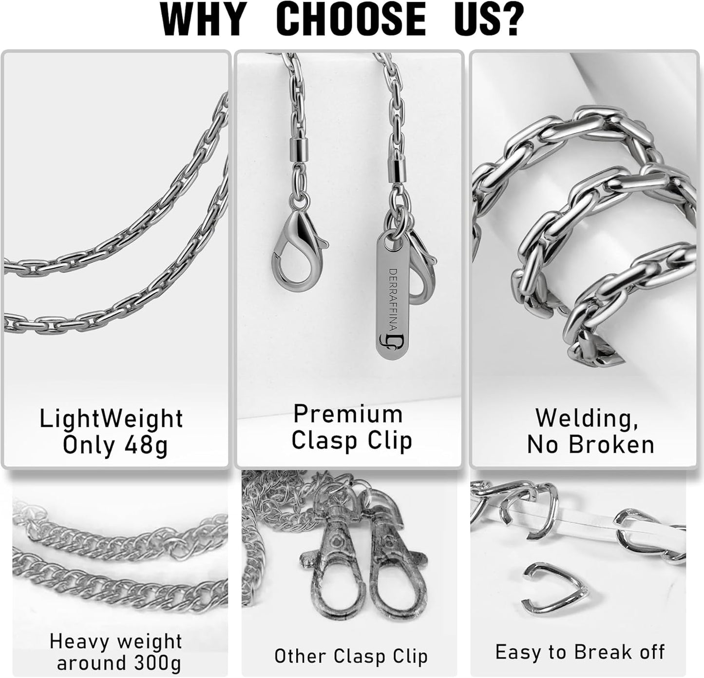 Metal Phone Chain, Crossbody Detachable Phone Lanyard with 1*Wrist Strap & 2* Tether Tabs for iPhone and Smartphones (Pale Silver,Extend)