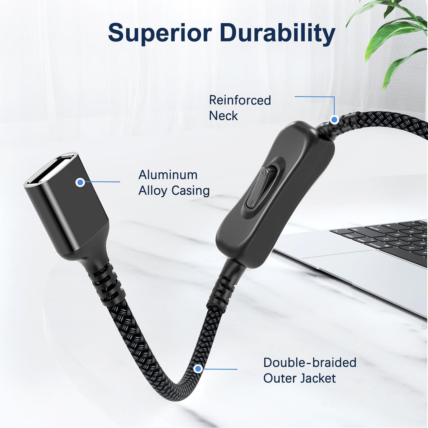 Itramax USB On Off Switch Cable for Carplay 1FT,Inline USB Power Switch USBA Male to Female Extension Cord with Switch Upgraded Toggle Cable for PC,TV,Car,LED Strip,Desk Lamp,Fan,Light