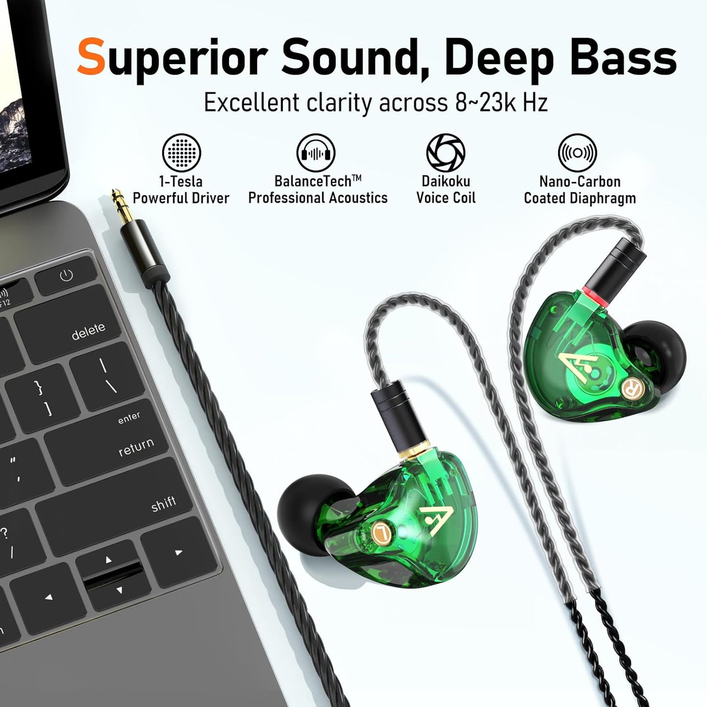 Vibes 202 Wired Earbuds - HiFi in Ear Monitor Headphones – Professional Noise-Isolating Ear Buds - Clear Sound, Deep Bass & Comfort-Fit IEM Earphones - MMCX to 3.5mm, Silver Plated Cord, Carrying Case