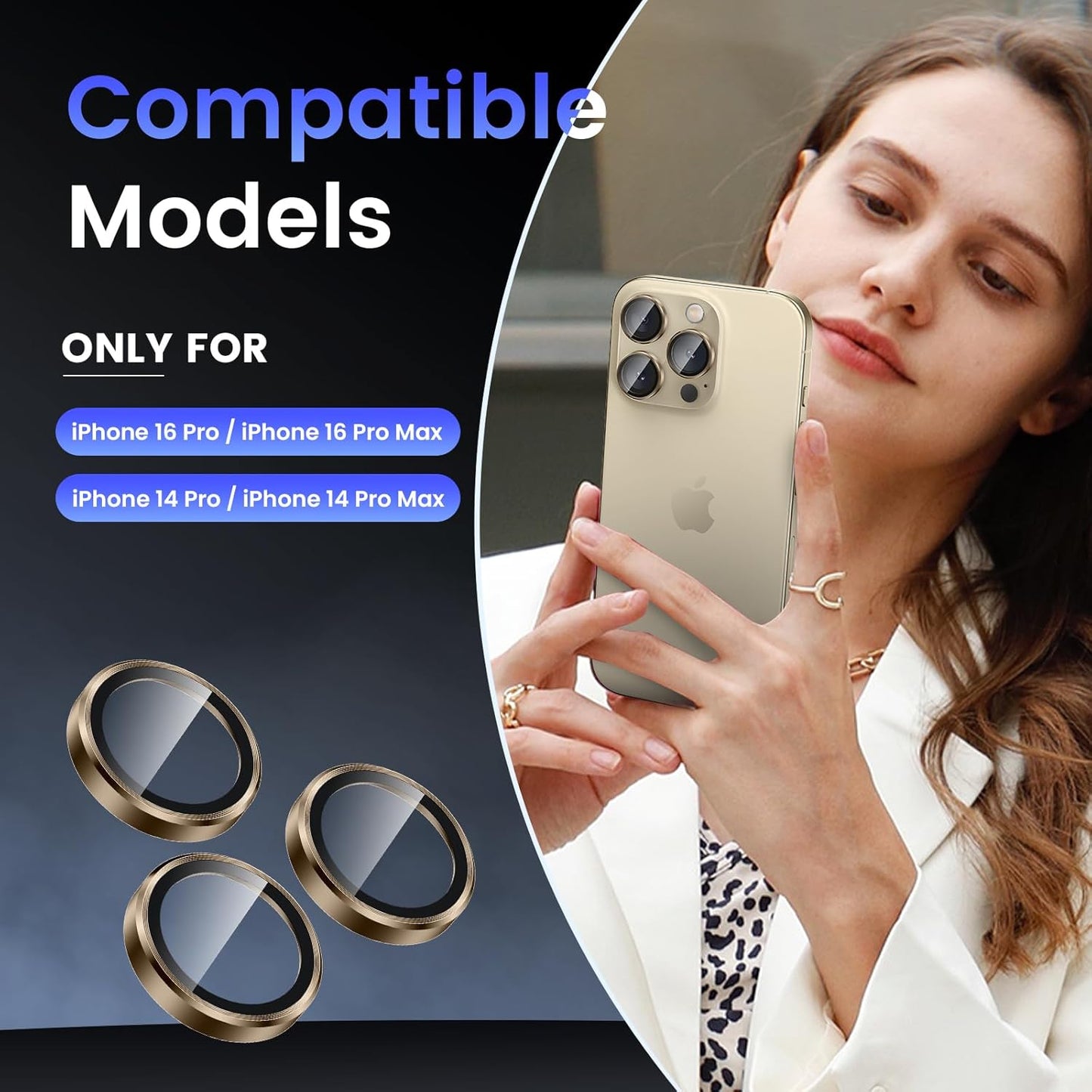 Tensea Camera Lens Protector Compatible for iPhone 16 Pro Max/16 Pro/14 Pro Max/14 Pro, Metal Aluminum Alloy Tempered Glass Cover Camera Screen Protector Accessories, Case Friendly