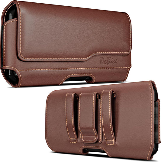DeBin Case for Galaxy S25 Ultra, S24 Ultra 5G, S24 FE, S23 Ultra, S22 Ultra, S21 Ultra, Note 20 Ultra - Cell Phone Belt Holster with Clip Carrying Pouch Holder Cover Brown