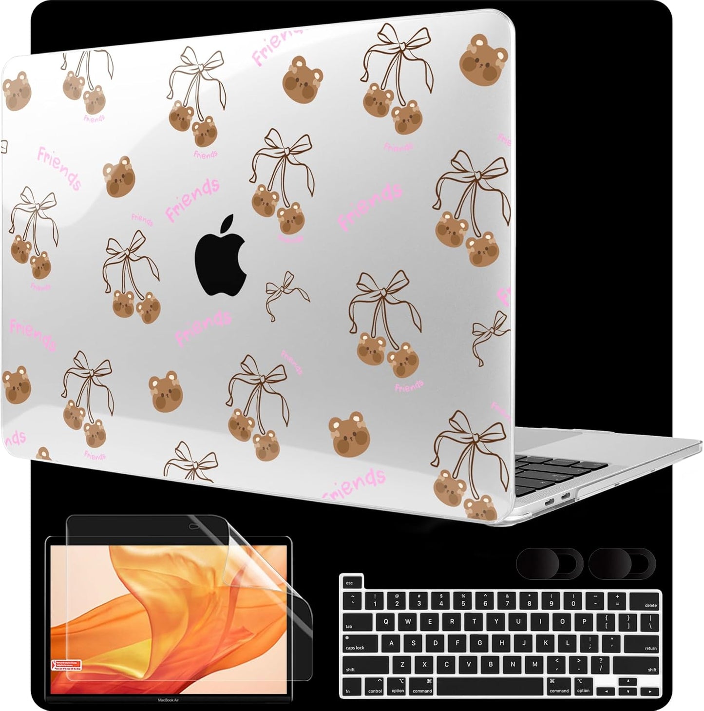 MEEgoodo Case for MacBook Pro 13 inch Case 2022 2021 2020 New A2338 M2/M1 A2251 A2289, Laptop Hard Shell with Keyboard & Camera Cover Compatible with 13 inch MacBook Pro, Teddy Bear & Bows