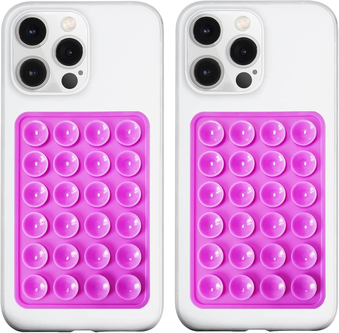 2 Pack Silicone Suction Phone Case Mount, Silicon Adhesive Phone Grip for Smartphones, Hands-Free Mirror Shower Phone Holder for Selfies, Tiktok Videos (Purple)